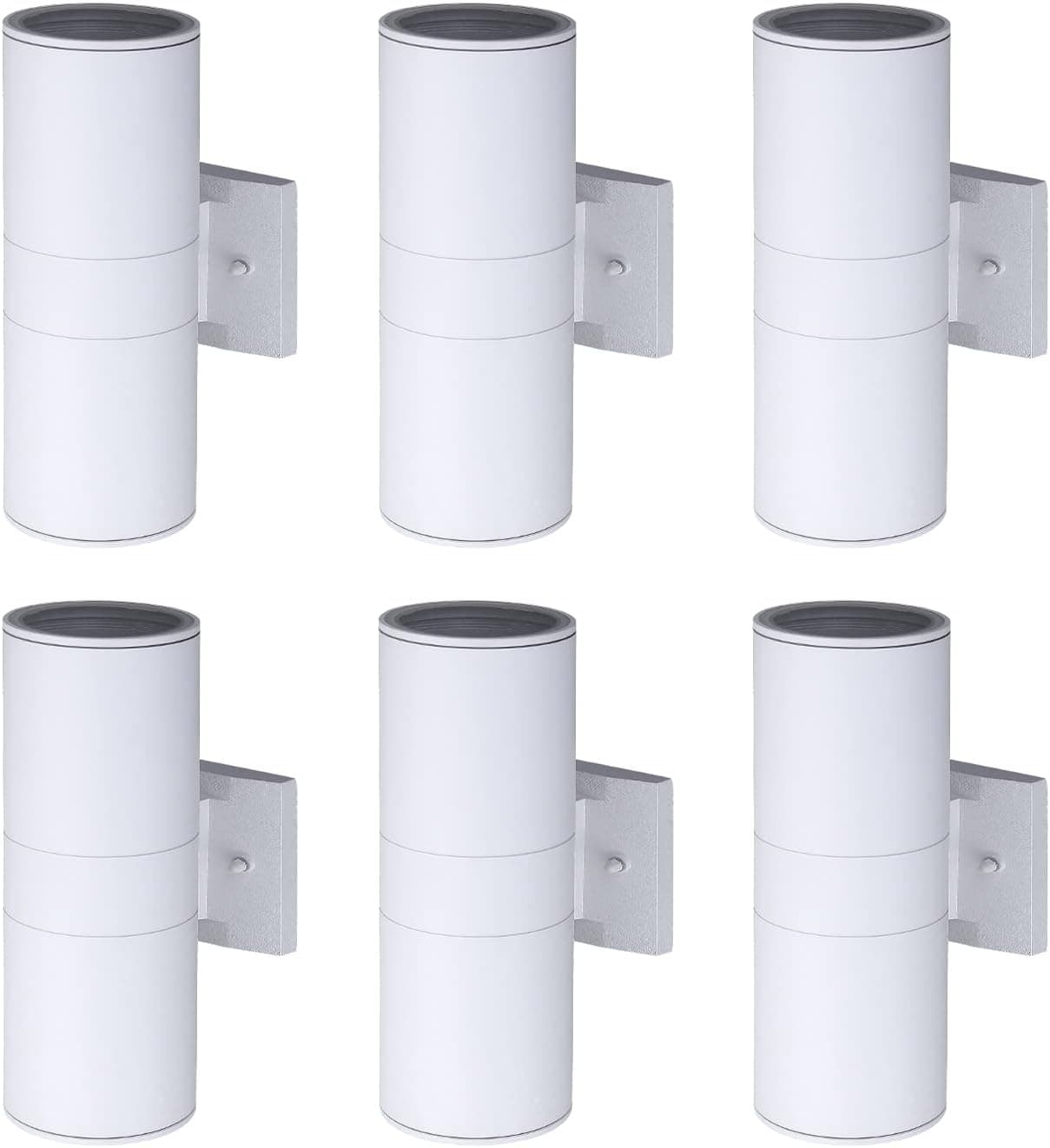 ASD E26 Base Socket Wall Light Fixture | Outdoor Round Cylinder Sconce | 12" 60W (120V) A19 Bulb | Up and Down Lighting, Exterior Porch Lamp, Modern Lantern, Waterproof, ETL Listed | White, 6 Pack