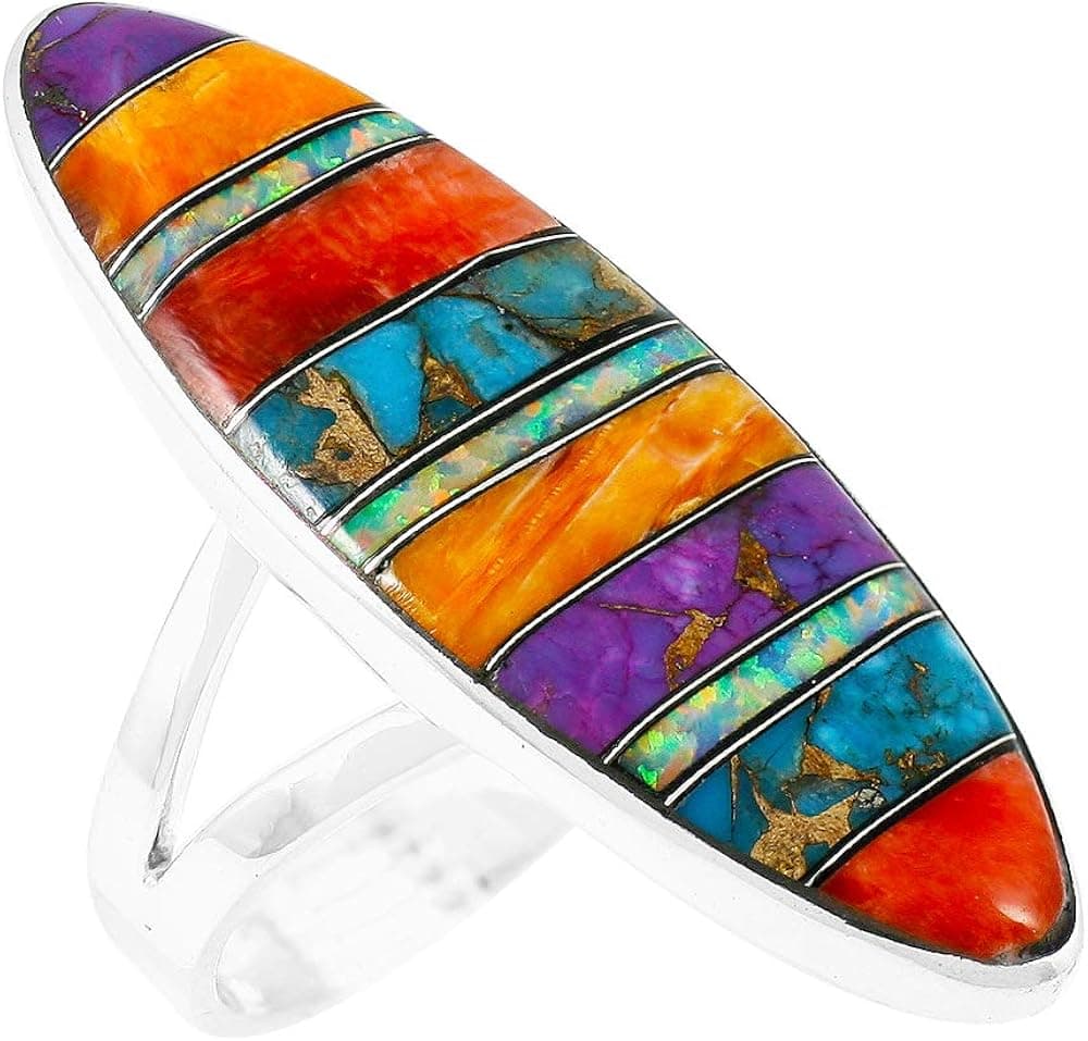 Turquoise Ring Sterling Silver 925 Genuine Gemstones Size 6 to 11 (Choose Color)
