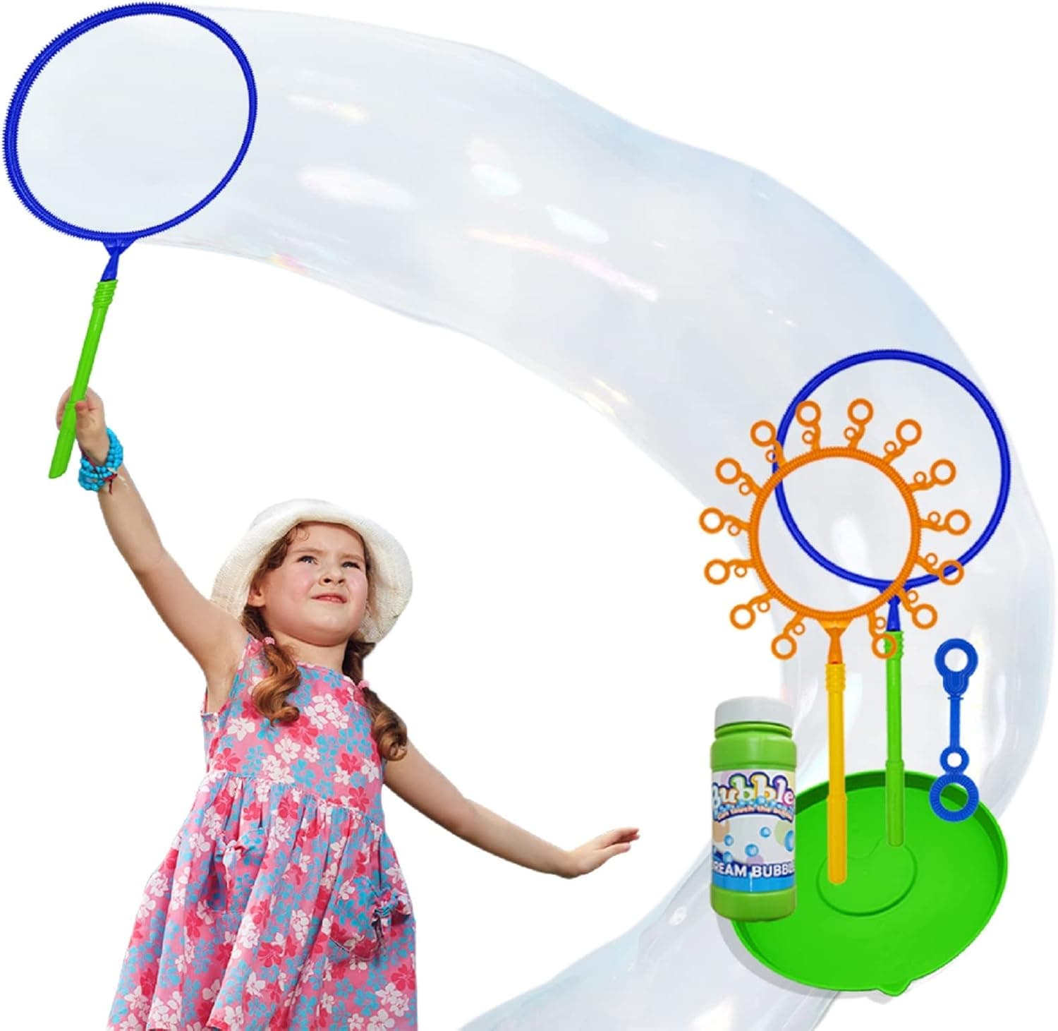 OleOletOy Giant Bubble Wand Set: Big Bubble Maker Toy for Kids and Adults with Bubble Refill Solution, Fun Outdoor and Indoor Activity for Girls, Boys, Toddlers and Children to Enjoy