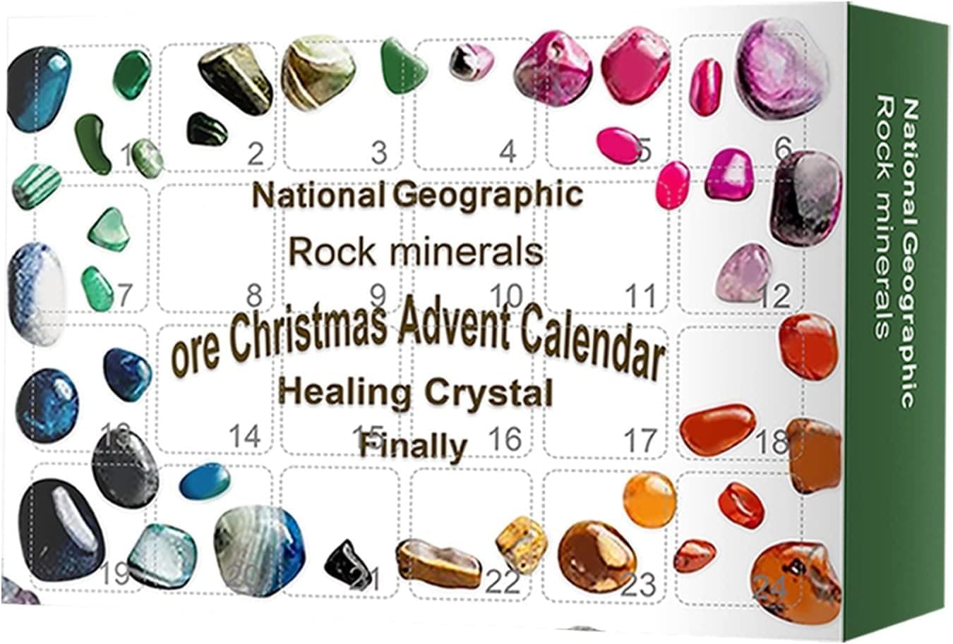 XINXI 24 Pcs Healing Crystal Advent Calendar,Rock Collections Pebbles Polished Gravel Christmas Countdown Board Game for Novelty Toy Set, Surprise Gift Box (Stone 2)