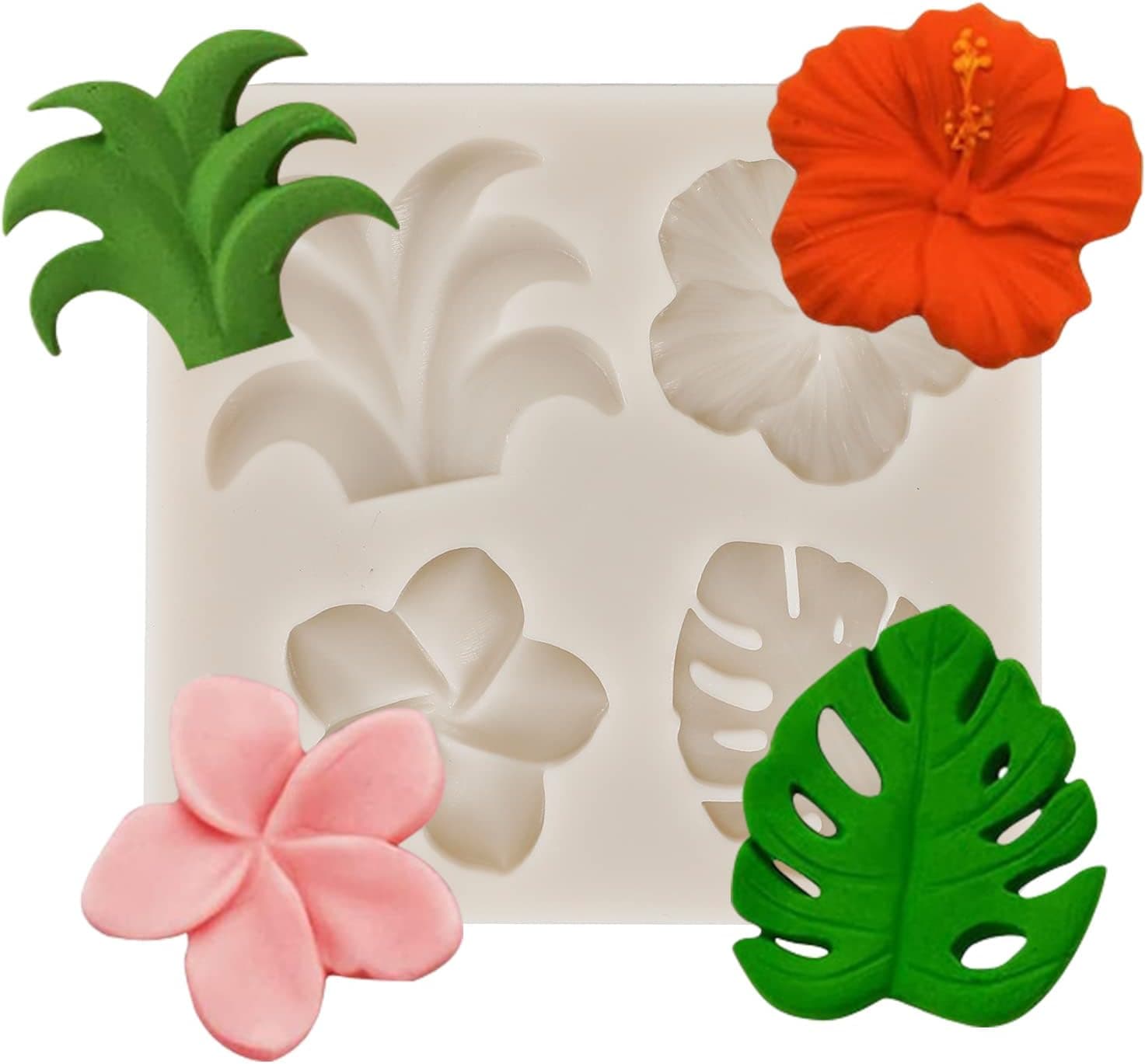 Tropical Flowers Leaves Plumeria Flower Mold Tropical Party Decorations Mold for DIY Chocolate Candy Cake Decorating Silicone Fondant Baking Mould