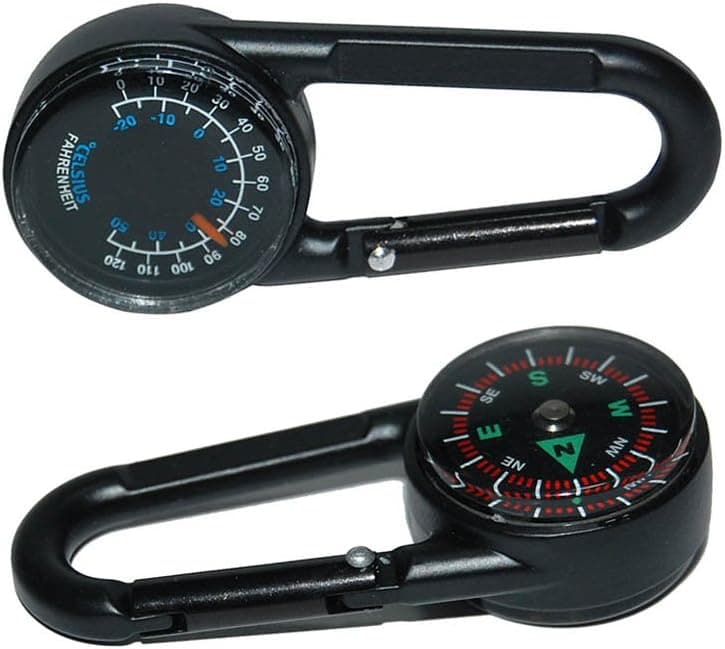 Huntingdoor 2 Pcs Black Spring Snap Hook Carabiner with Compass and Thermometer 3D Carabiner Straight Gate Black