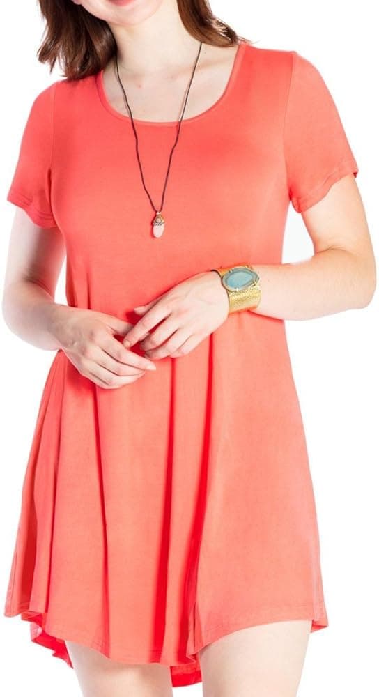 JollieLovin Women's Tunic Top Casual Short Sleeve Swing Loose T-Shirt Dress (Watermelon, S)