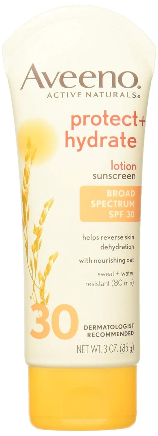 Aveeno Protect + Hydrate Moisturizing Sunscreen Lotion with Broad Spectrum SPF 30 & Antioxidant Oat, Oil-Free, Sweat- & Water-Resistant Sun Protection, Travel-Size, 3 oz (Pack of 2)