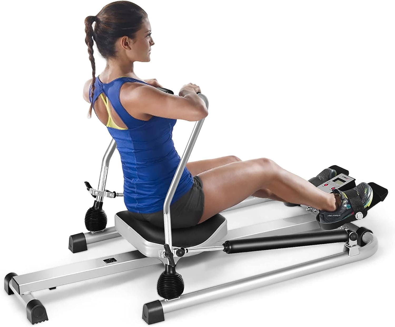 Rowing Machines for Home Use SPORFIT Compact Portable Folding Rower Machine with Adjustable Hydraulic Resistance & LCD Monitor, Soft Seat Row