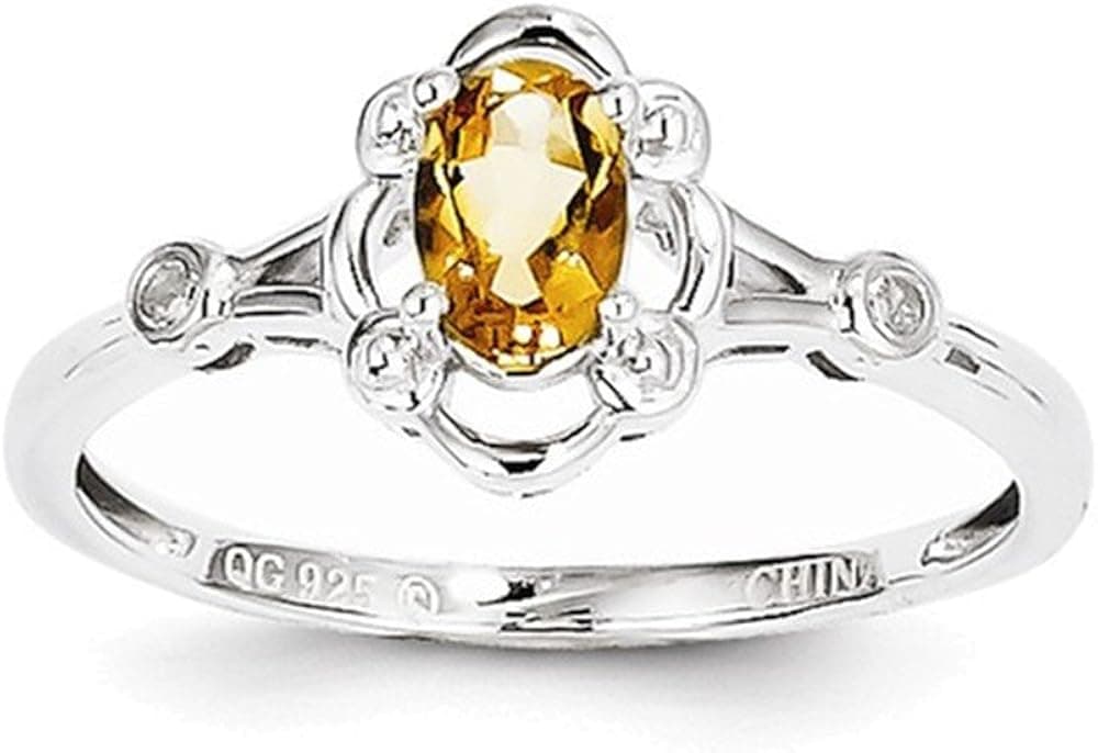 Jewelry Adviser Rings Sterling Silver Rhodium-plated Citrine & Diam. Ring