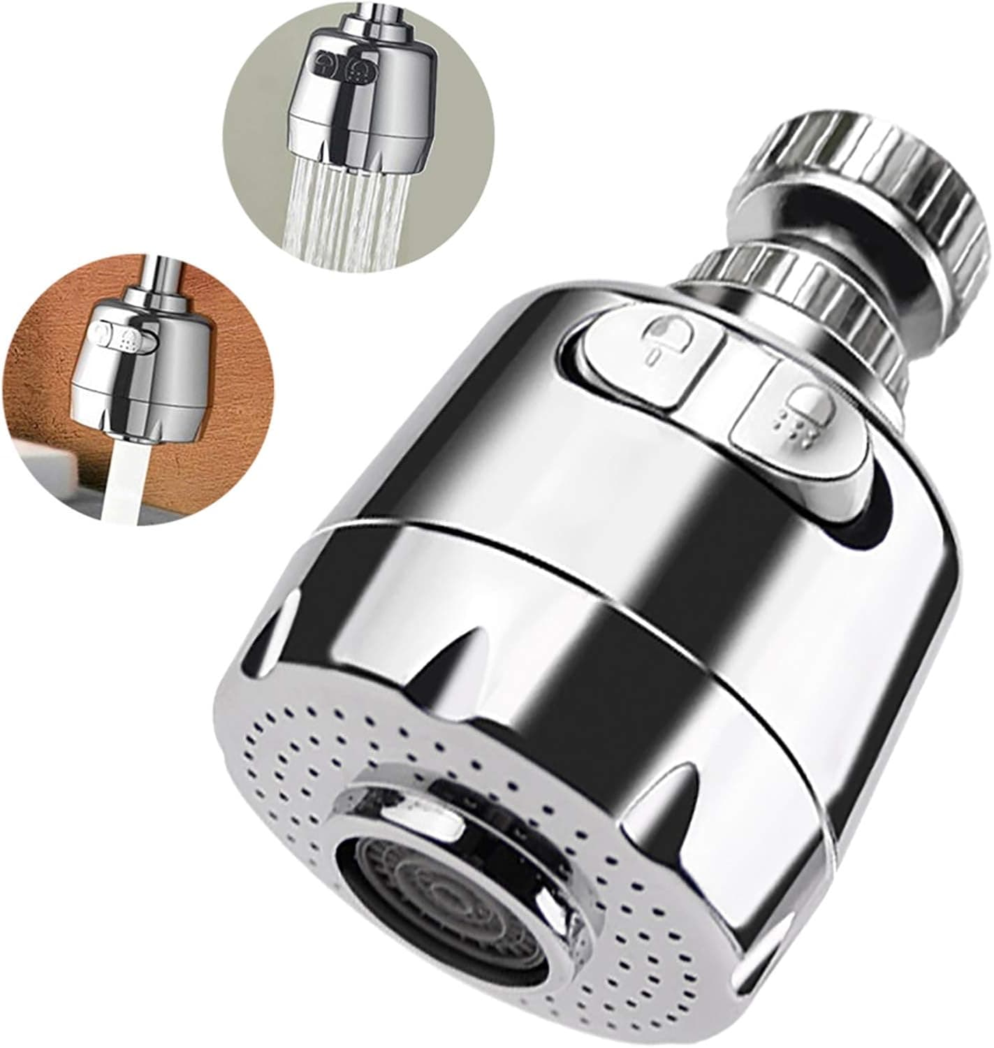 SEOONA 360 Degrees Swivel Kitchen Faucet Aerator, Practical Dual-function Sink Tap Sprayer Head, Anti -Splash Faucet Nozzle Filter, Water Saving pressurized, Removable for Cleaning