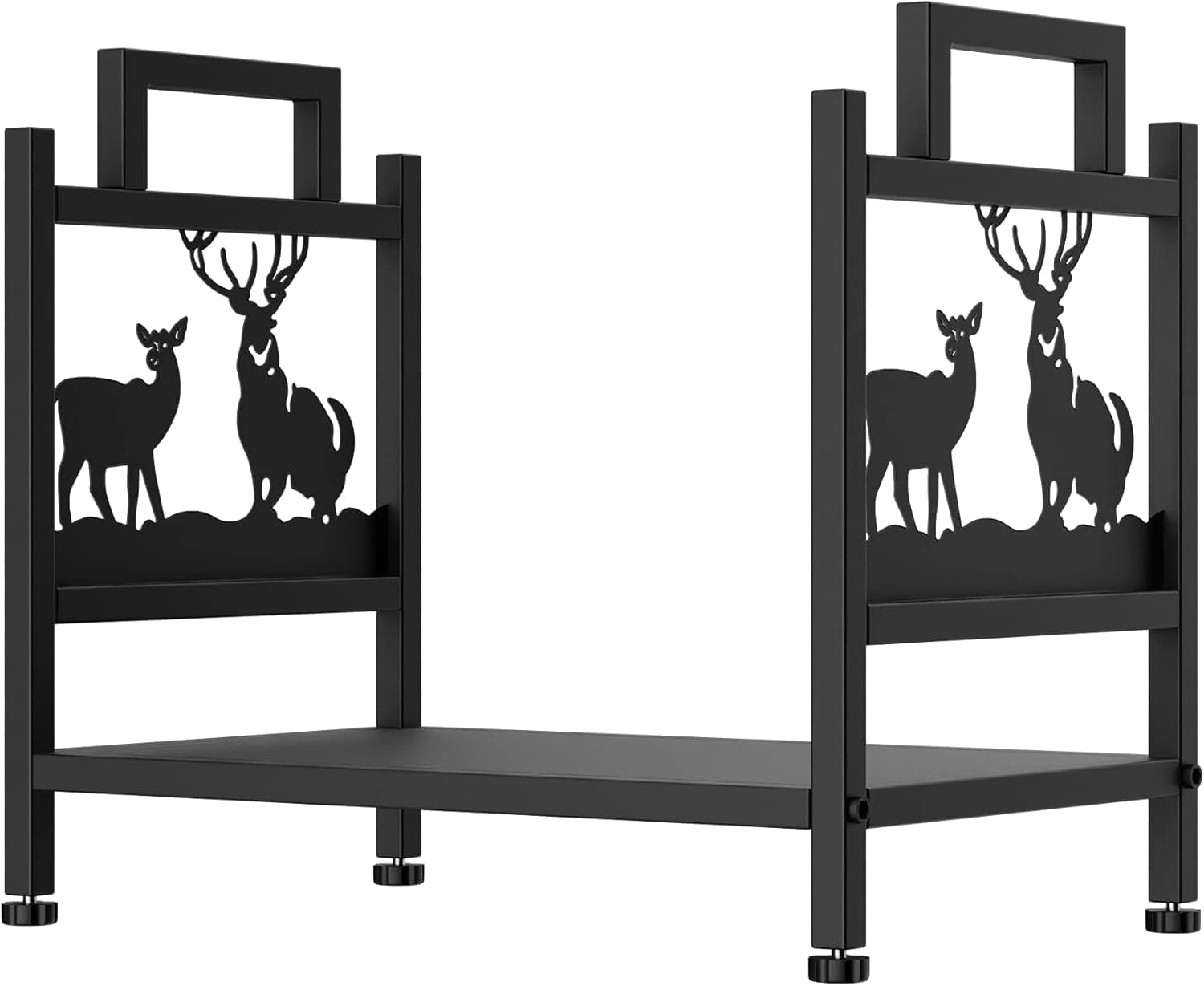 Outdoor Firewood Log Rack, Heavy Duty Metal Log Holder for Fireplace Wood Lumber Storage Stacking, Indoor Outdoor Log Storage Bin for Firepit Stove with 4 Adjustable Feet(Deer)