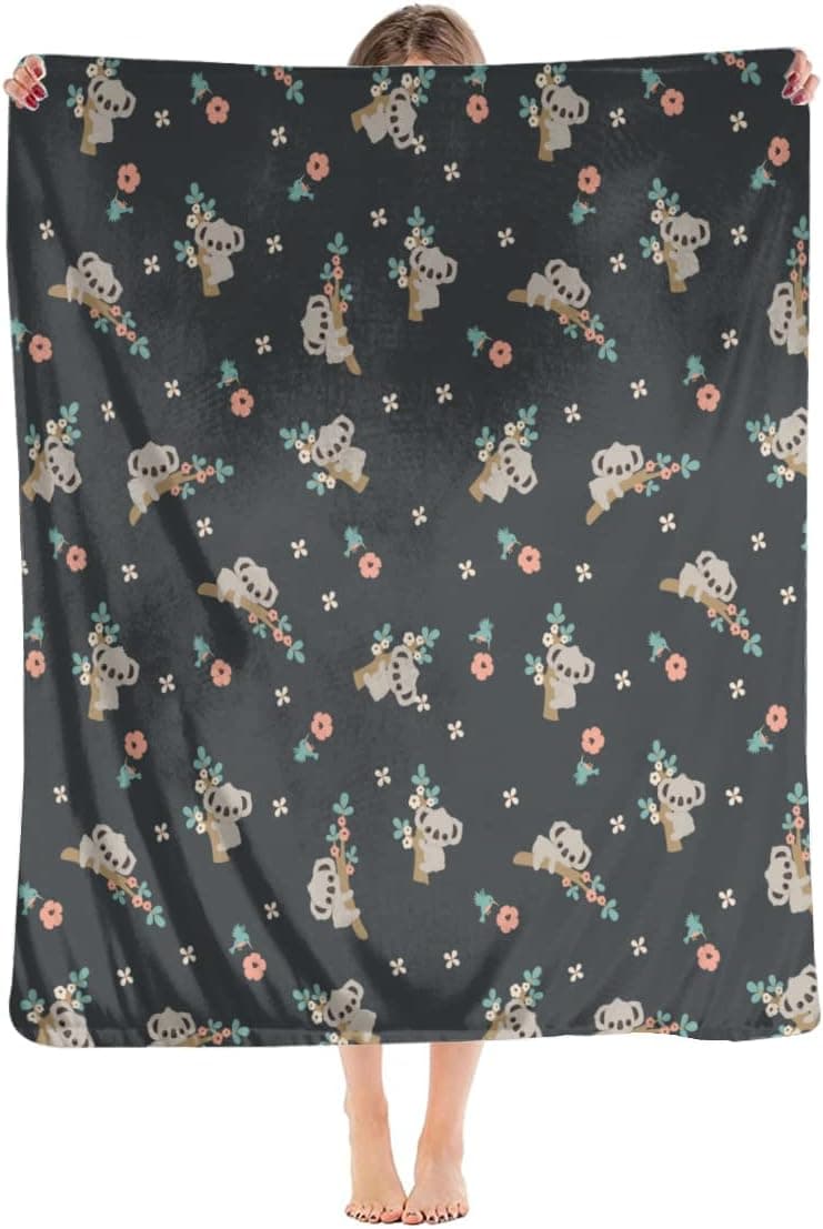 Koala and Floral Throw Blanket Warm Ultra-Soft Micro Fleece Blanket for Bed Couch Living Room(Kids)
