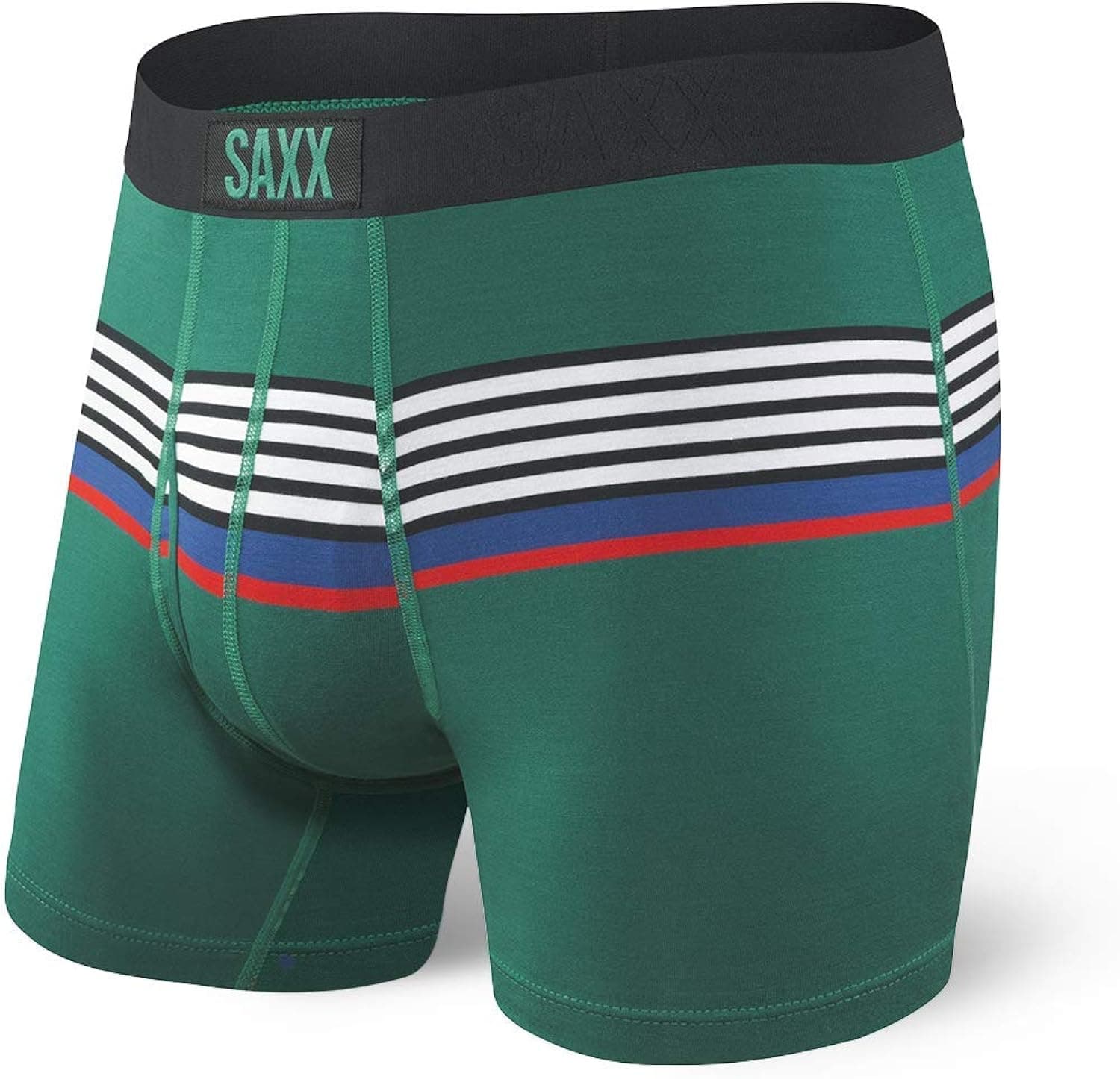 Saxx Underwear Men's Boxer Briefs- Ultra Boxer Briefs with Fly and Built-in Ballpark Pouch Support – Underwear for Men,Green Regatta Stripe,Large