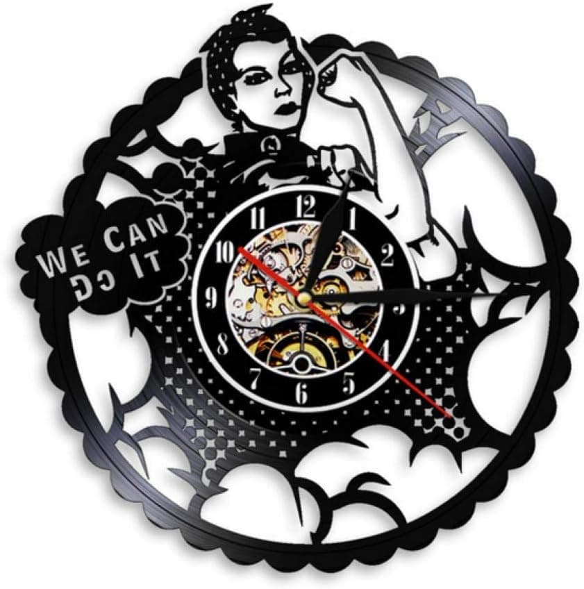 LWXJK We Can Do It Girl Power Rosie The Riveter Feminist Home Decor Modern Wall Clock Strong Woman Protest Signs Vinyl Record Clock