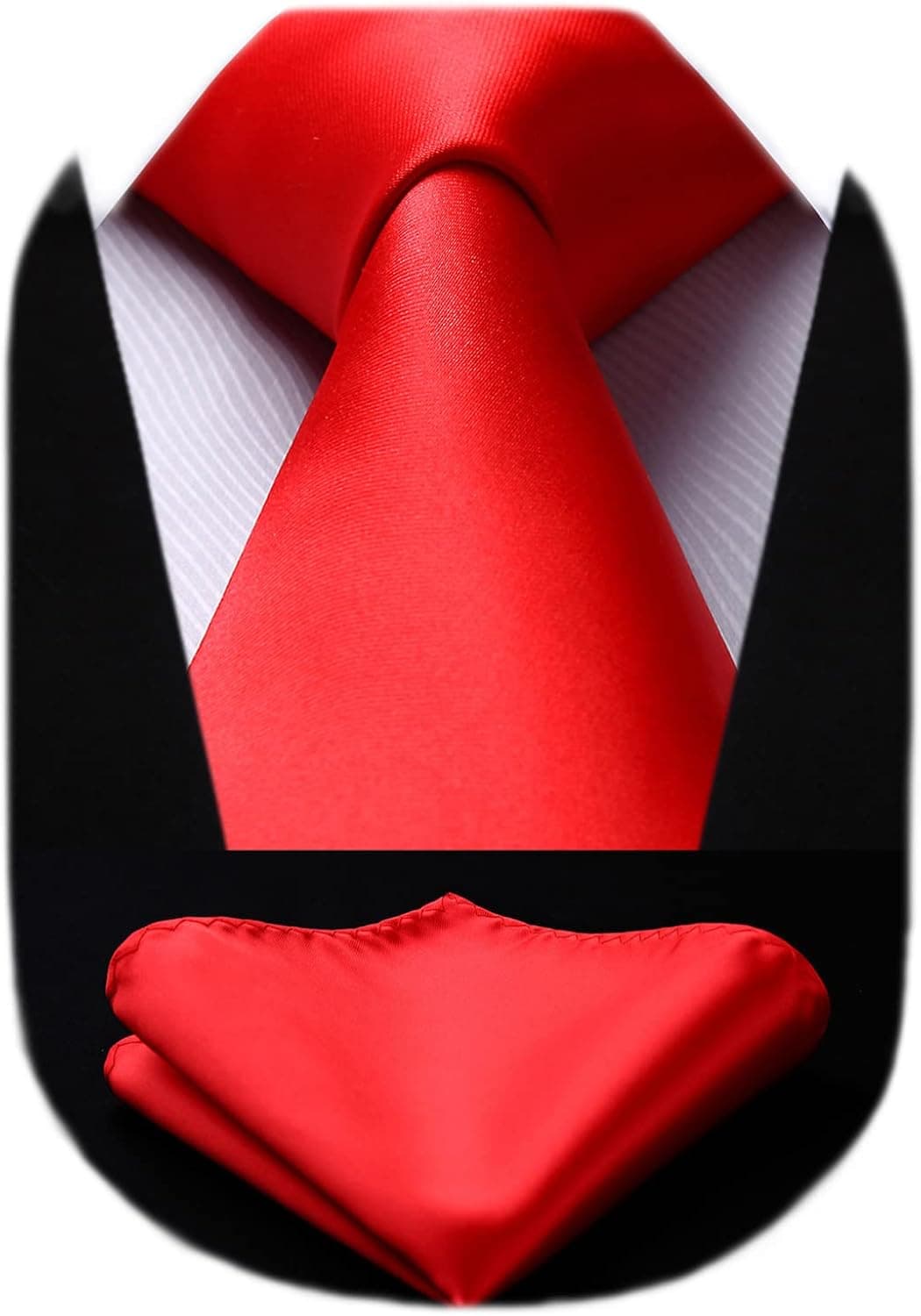 HISDERN Mens Solid Color Ties Formal Satin Necktie and Pocket Square Set Classic Wedding Business Tie & Handkerchief