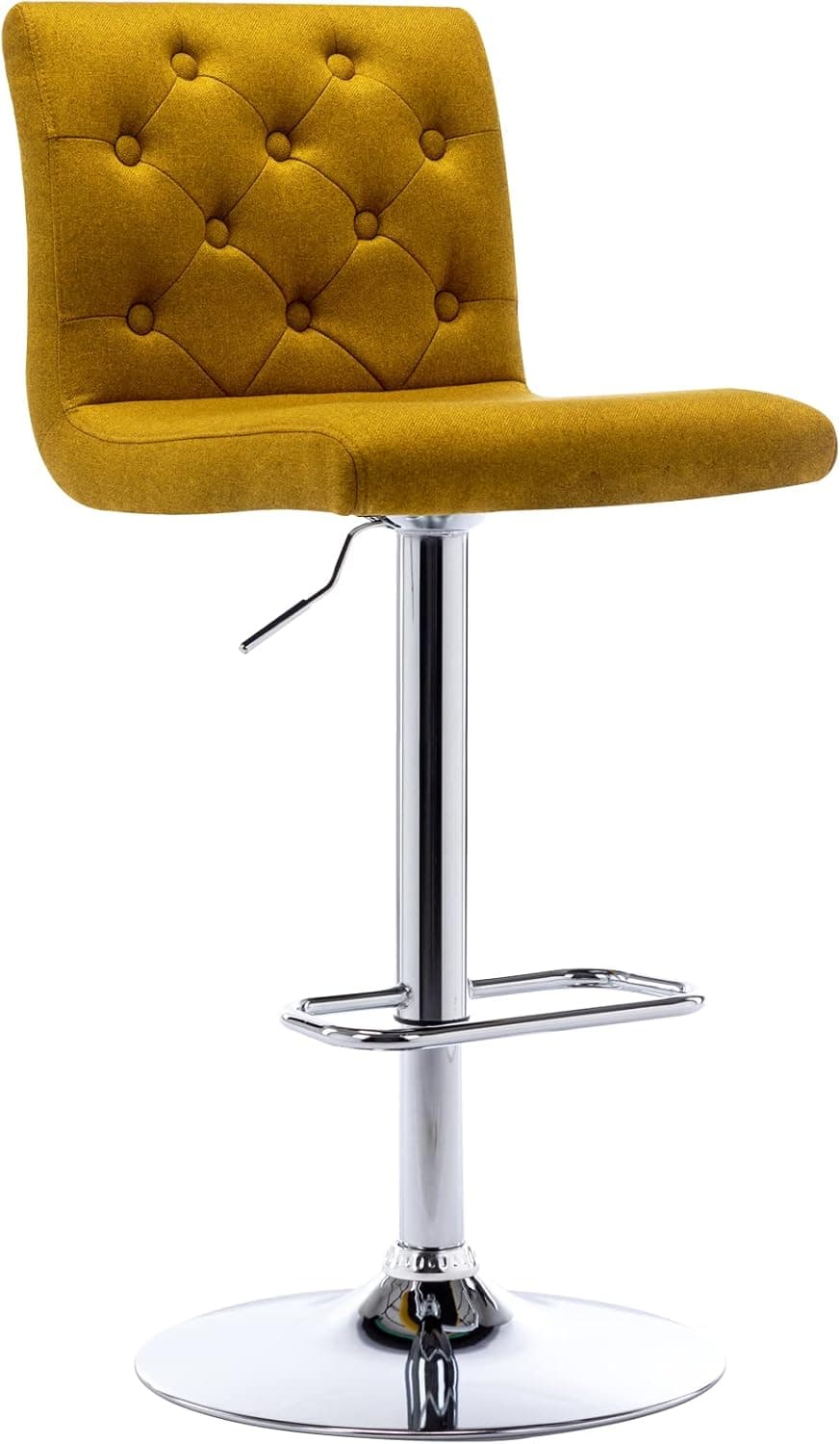 Brage Living Tufted Fabric Bar Stool, Adjustable Swivel Counter Height Barstool with Back, Upholstered Armless Airlift Bar Chair for Kitchen Dining Cafe (Yellow)