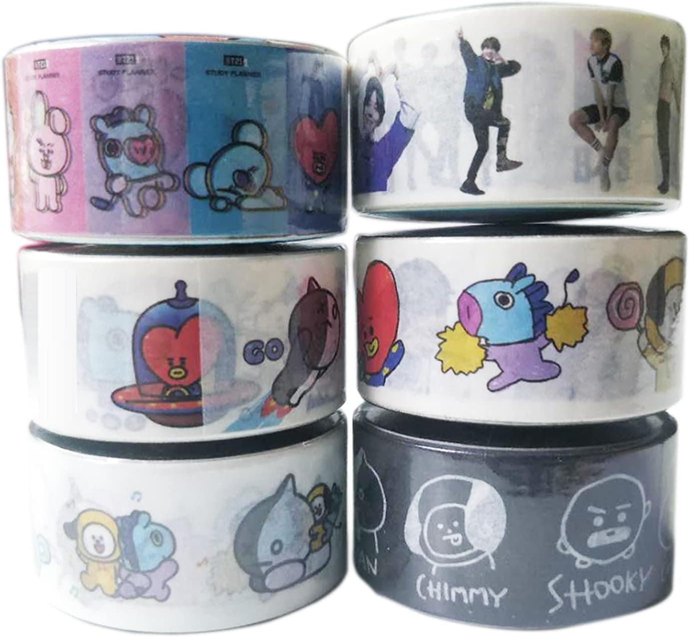 CHDENUO Kpop Paper Tape BANTAN Boys Merchandise of Tearable Masking Washi Tape, Gifts for Army Daughter (Cartoon, 6pcs)