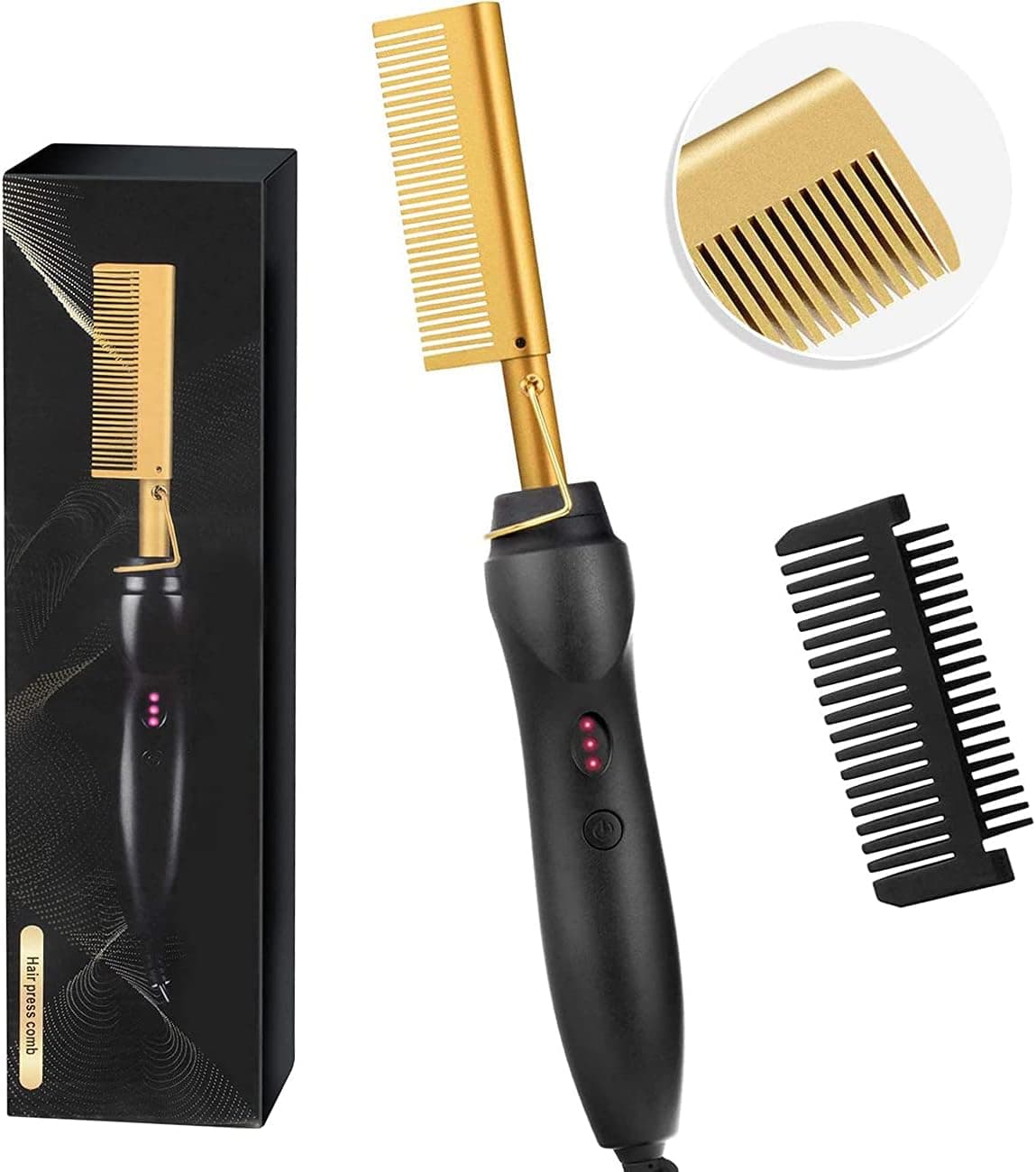 YAN XI Hot Comb Hair Straightener, Electric Heating Comb, 2 in1 Fast Heating Portable Travel Anti-Scald Beard Straightener Press Comb, Portable Curling Iron (Set 02)