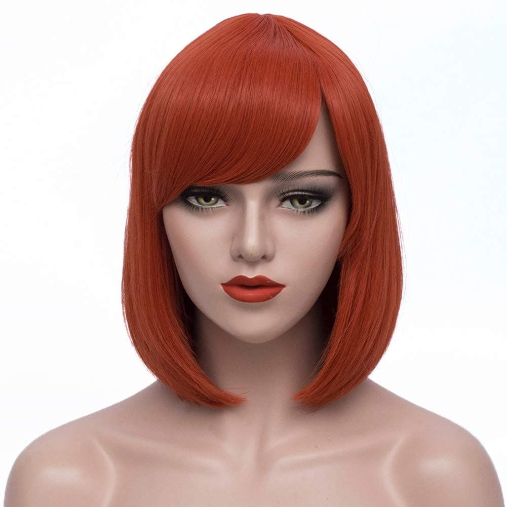 Bopocoko Short Coral Bob Hair Wigs Straight Cosplay Wig with Bangs for Women BU029CR