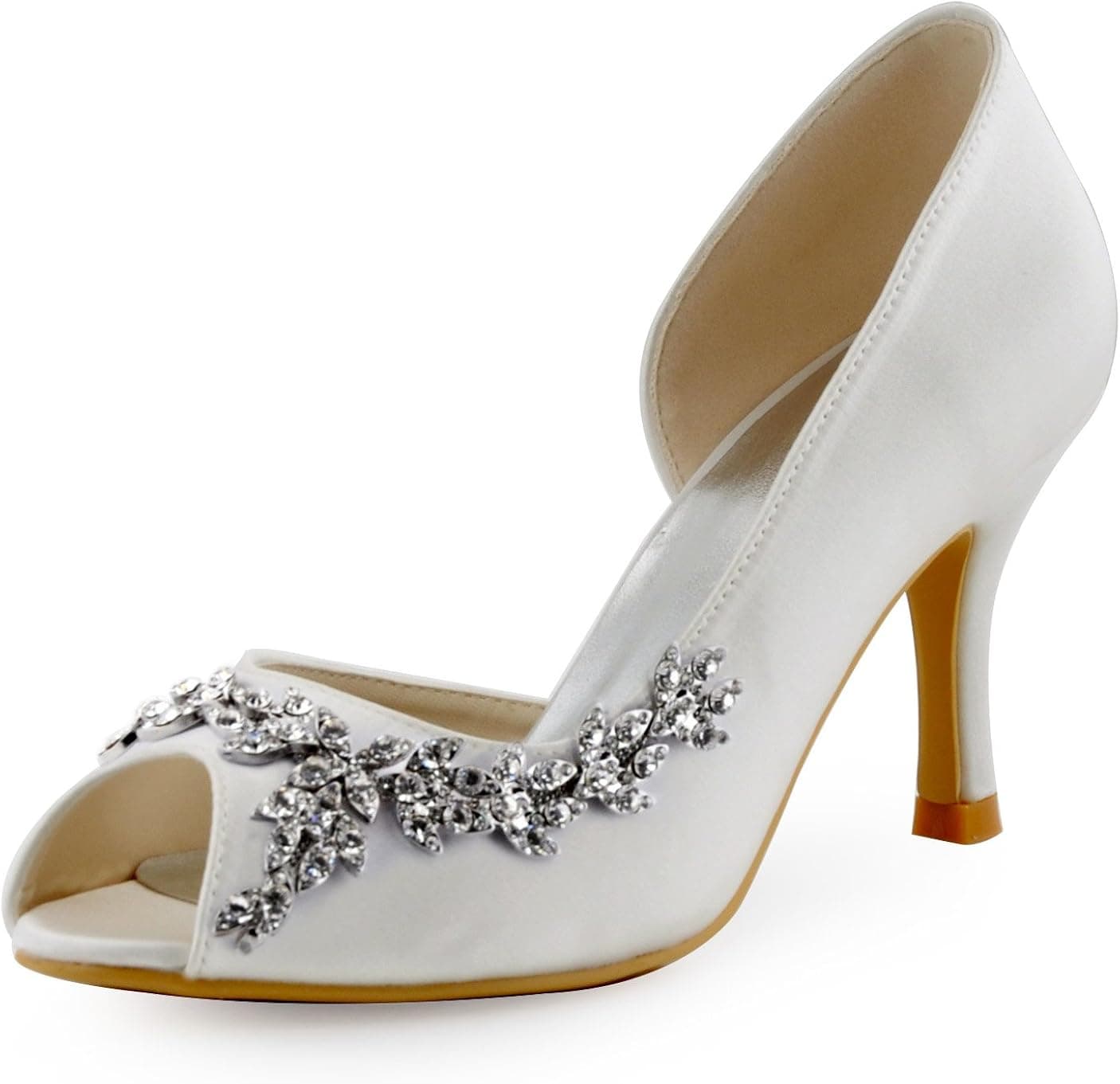 ELEGANTPARK Wedding Heels Peep Toe Wedding Shoes for Bride High Heels Rhinestones Bridal Shoes Satin Evening Party Prom Dress Shoes Pumps