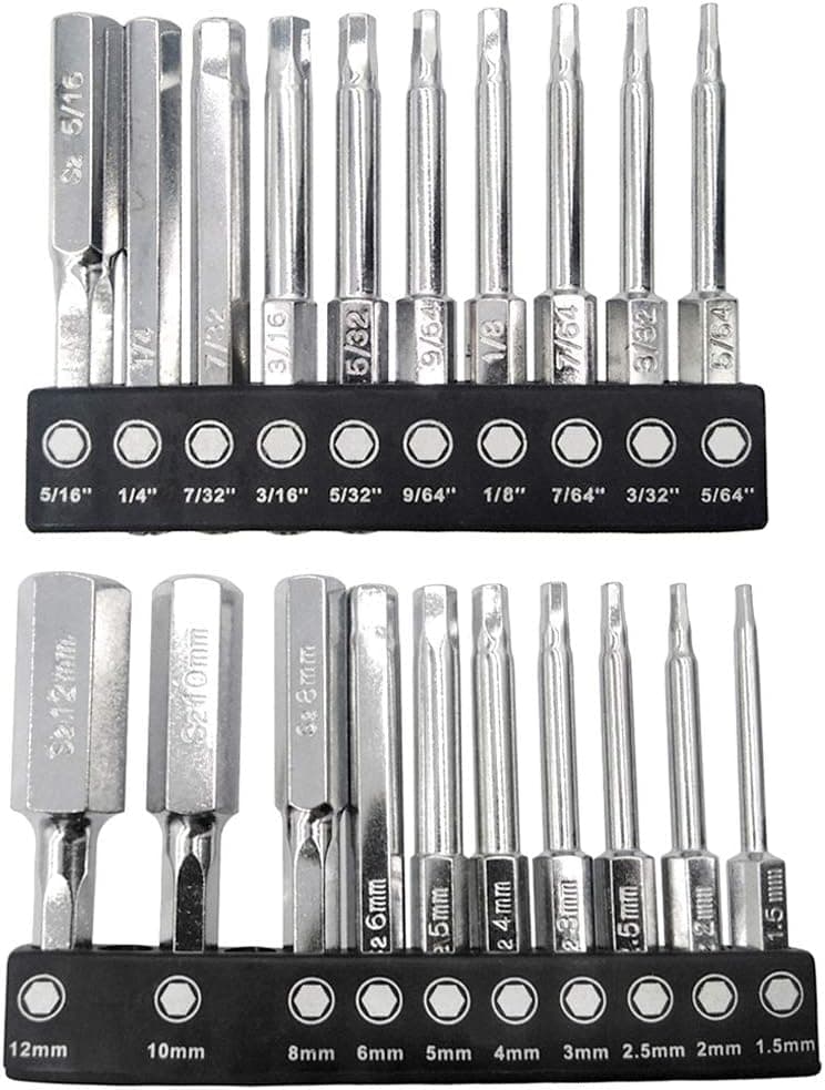 Wolfride Allen Screwdriver Bit Set 1/4 Inch Shank Allen Head Driver Bits Magnetic Hexagon Screwdriver Bit Set Metric and Imperial (20pcs)