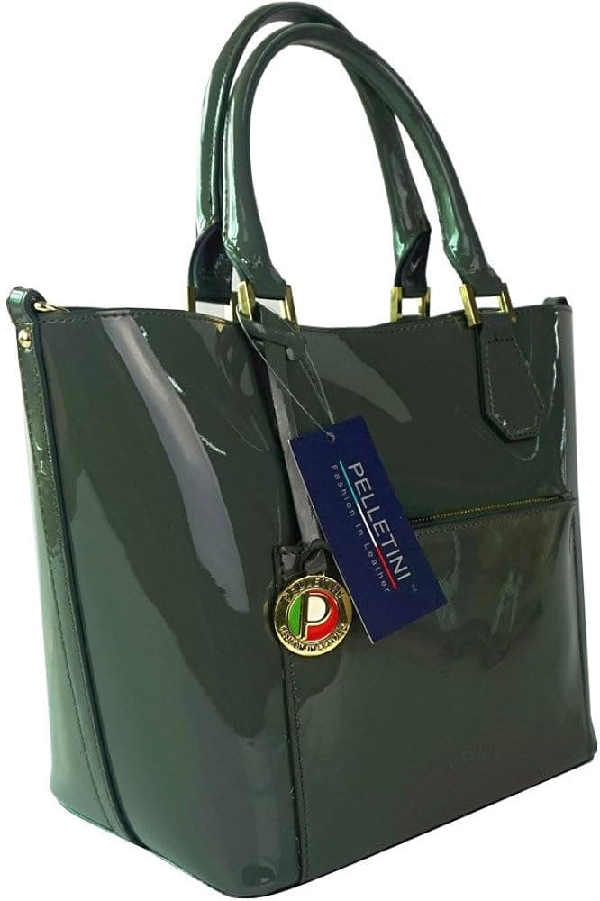 Pelletini 2-in-1 Real Patent Leather Handbag - Two Shoulder Handbags in One - Genuine Glossy Patent Leather