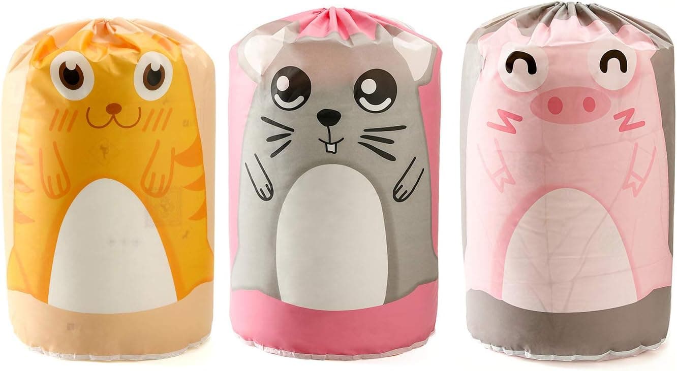 MJEMS Large Storage Bags for Comforters, Blankets, Clothes, Quilts and Towels, Better and Sturdy Organizer Bag, Under Bed Storage, Great for Closets, Bedrooms (3pcs Cute Cartoon Pattern)
