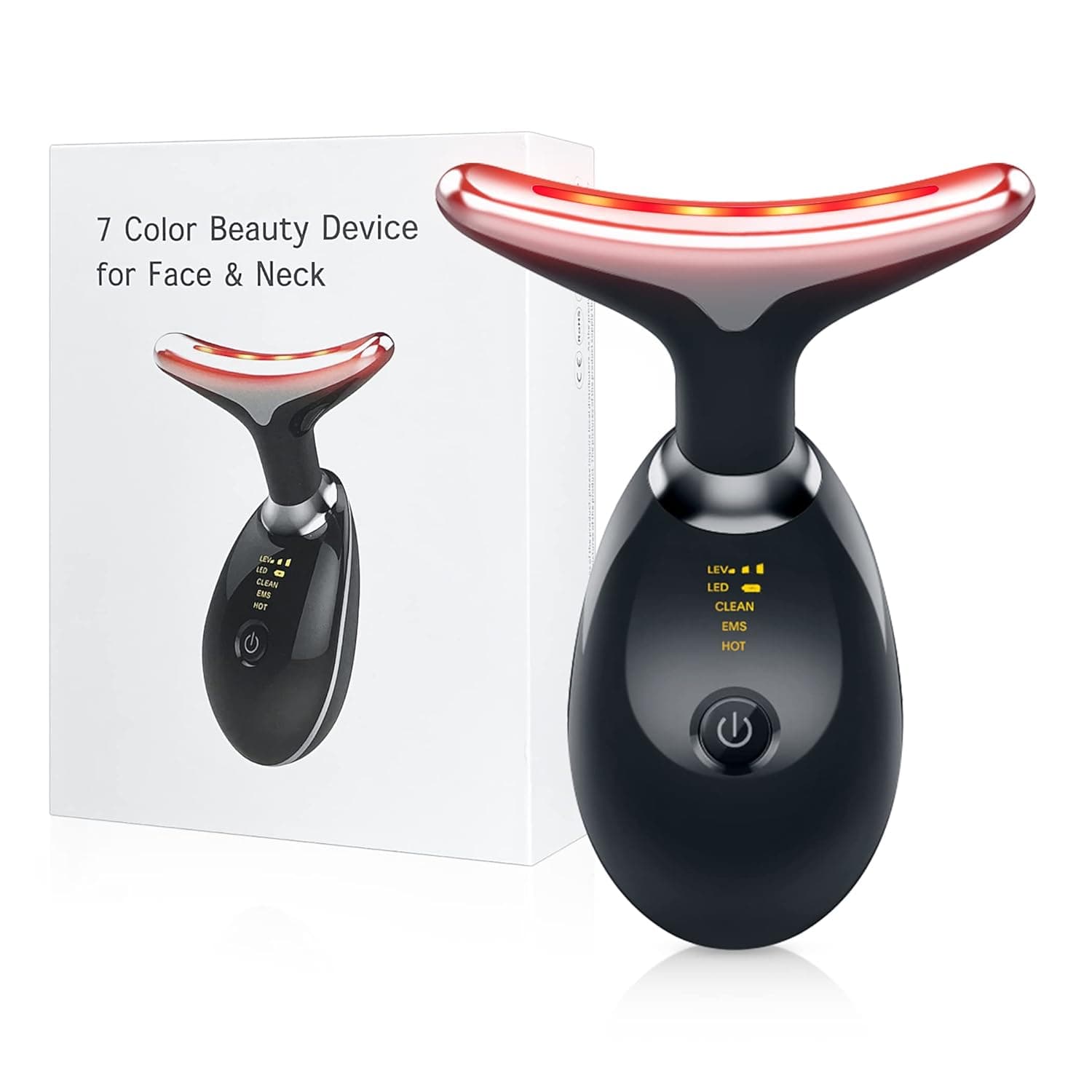 Red Light Therapy for Face - Deplux Neck Tightening Device, 7 Color Led Face Skin Rejuvenation for Face & Neck Beauty Device, Glossy Black