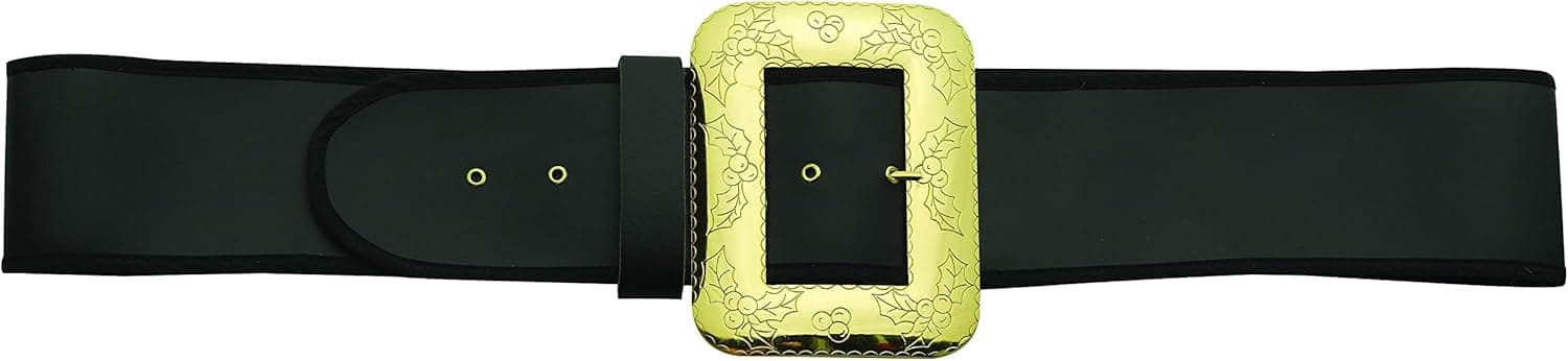 Halco Santa Belt with Decorative Cast Buckle Black 3.5" Wide Naugahyde Gilt Buckle Prong 6 Eyelets Deluxe Quality