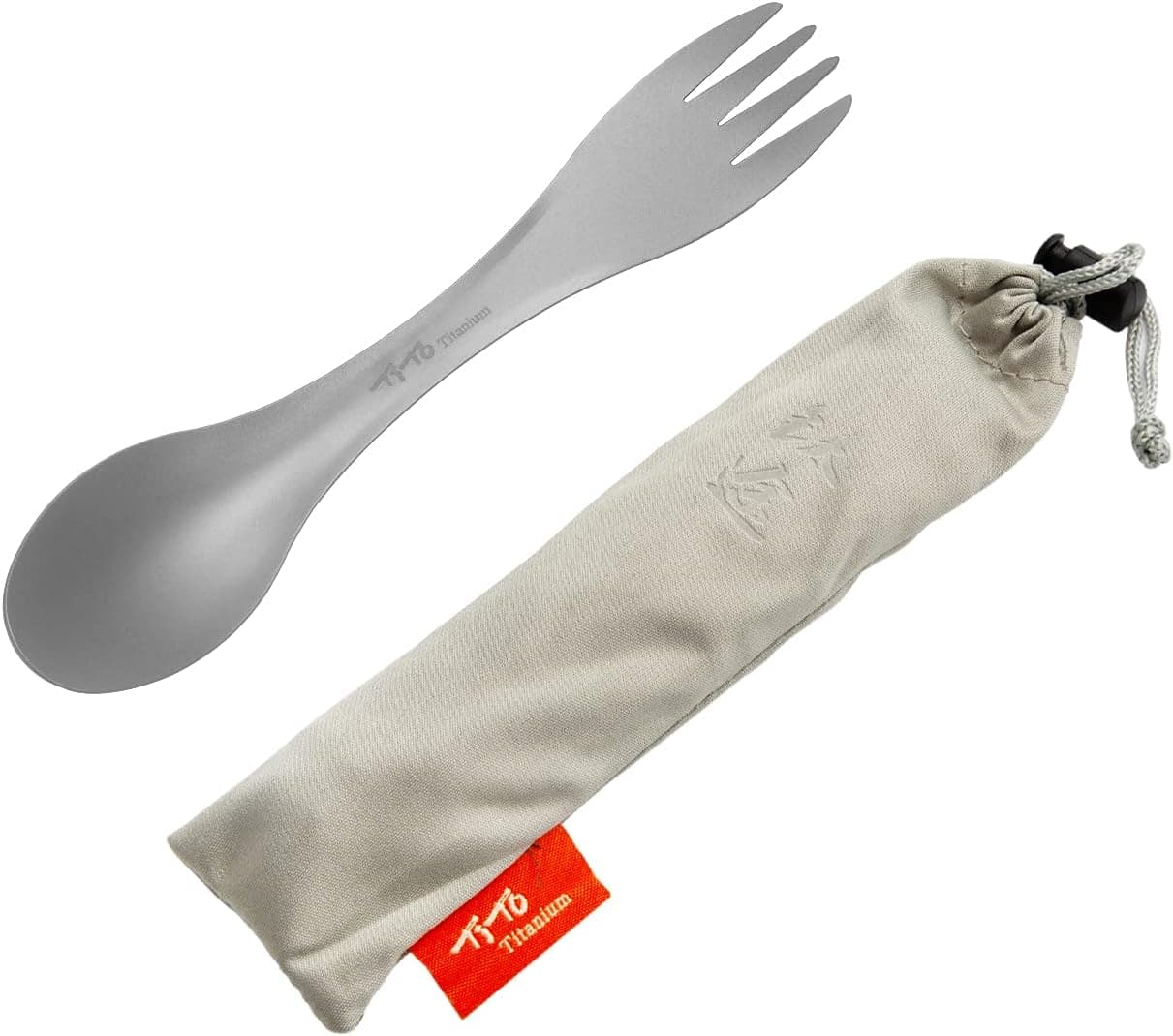 TiTo Titanium Spork 2-in-1 Spoon,Fork and Knife Lightweight Camping Utensil,Eco-Friendly Flatware for Outdoor Traveling,Hiking,Backpacking and Picnics with Cloth Case (Round,1 Pack)