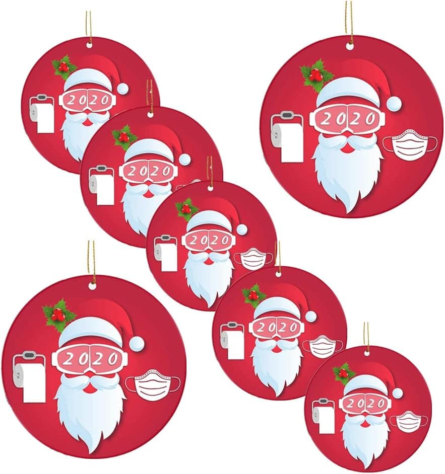 Christmas Ornament,Santa Wearing Mask 2020 Christmas Tree Ornament, Funny Xmas Gift, Quarantine Xmas Gifts Presents, Tree Decoration Hilarious Funny, Ceramic Holiday Decor Santa Hat (10PCS-Red)