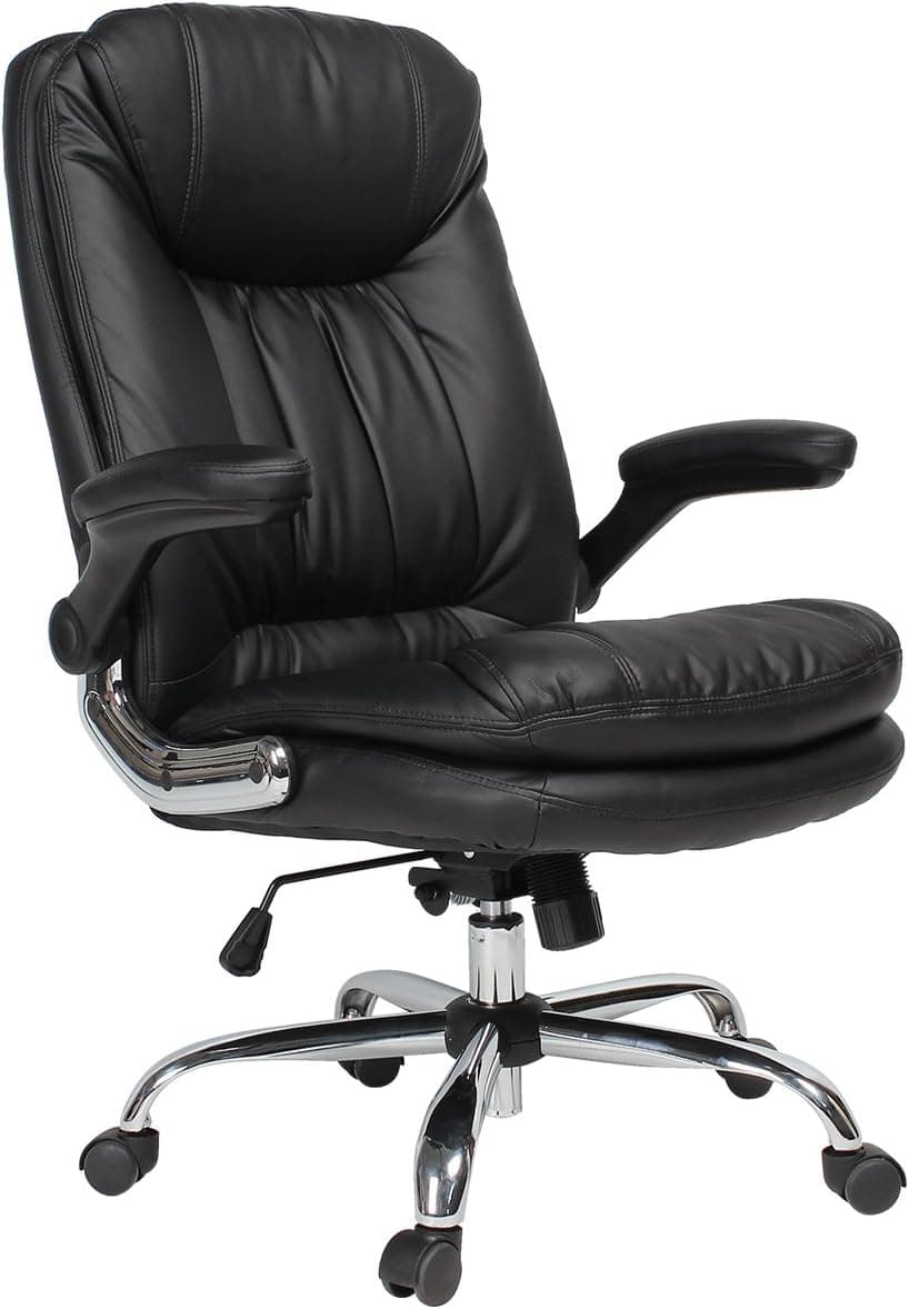YAMASORO Ergonomic Office Chair with Flip-Up Arms and Comfy Headrest PU Leather High-Back Computer Desk Chair Black