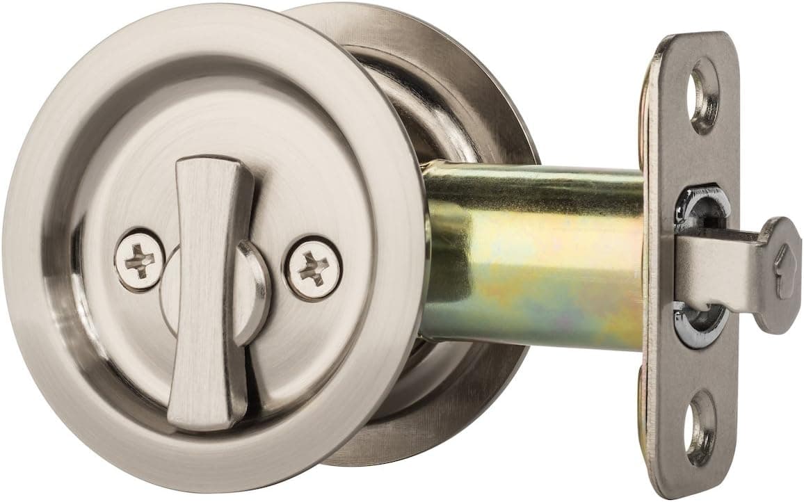 Dynasty Hardware Round Bed/Bath Privacy Pocket Door Latch Satin Nickel