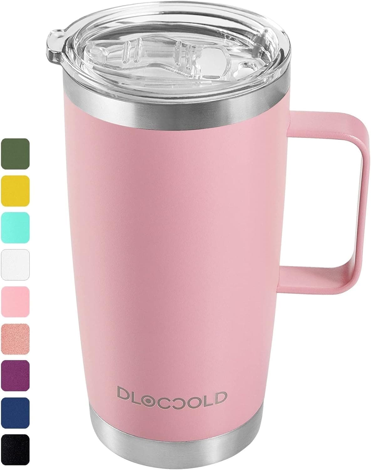 DLOCCOLD Insulated Coffee Mug with Handle Stainless Steel Travel Coffee Cup with Lid Spill Proof Reusable Thermos Coffee Cups for Men Women Car Cup holder Friendly (Pink, 20 oz)