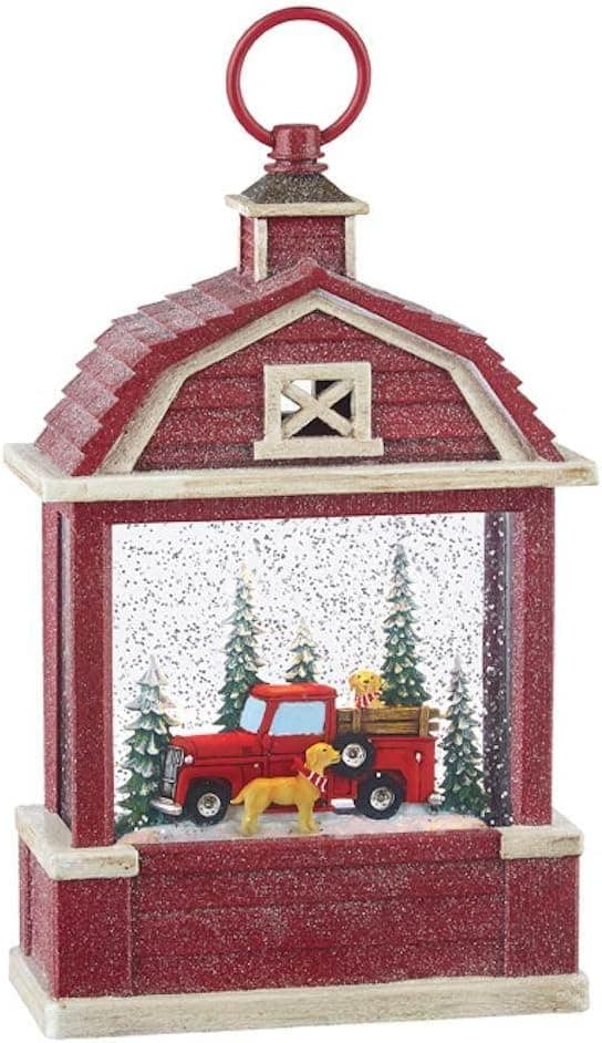 Raz 4000779 Truck and Dogs Lighted Water Barn, 10.75 Inches, Multicolor