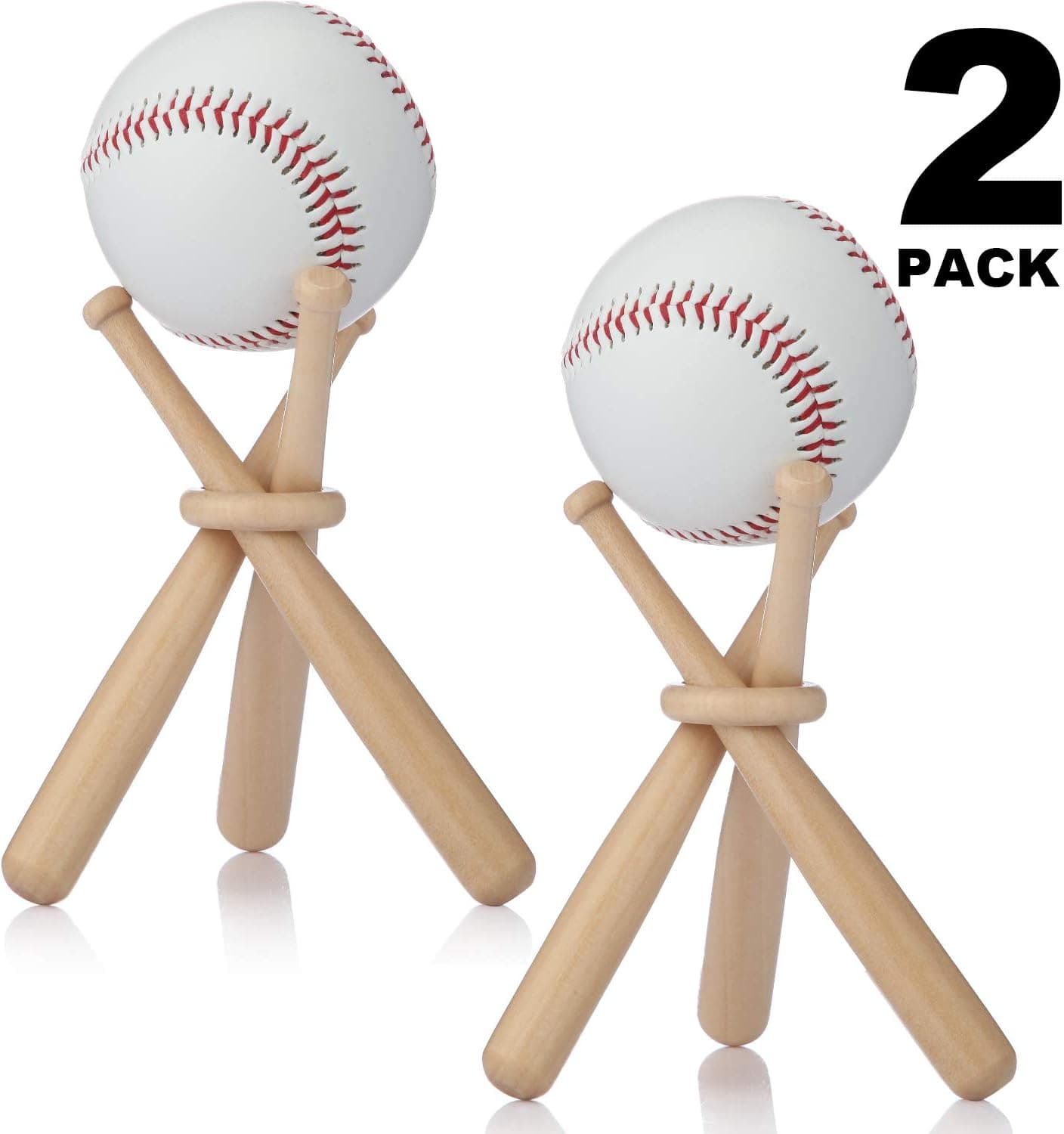 Baseball Stand Holder Wooden Baseball Bats Display Stand Holder Set for Ball for Kids (2)