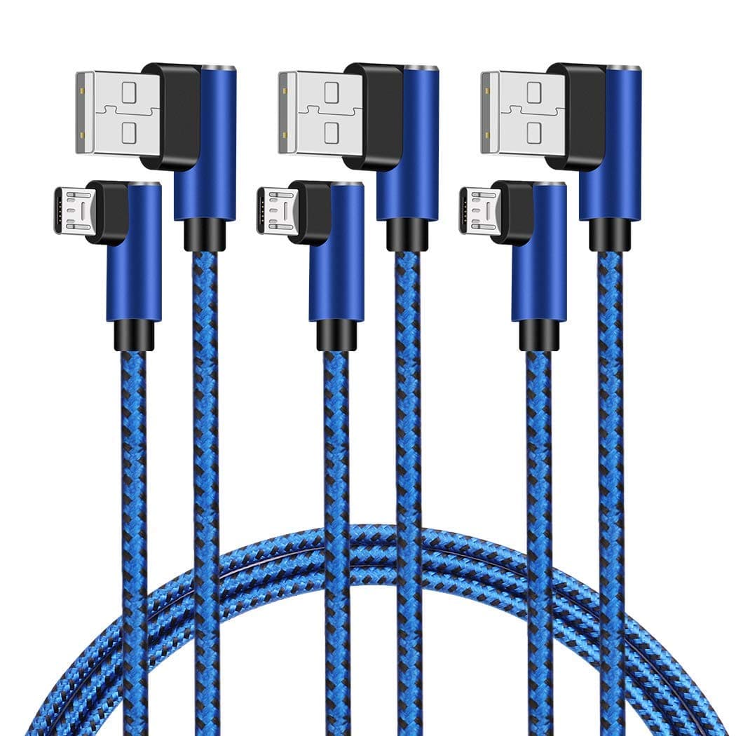 YMH Micro USB Cable, 3 Pack 3feet 6feet 9feet Nylon Braided 90 Degree USB A to Micro B Cable for Galaxy S8/S7/S6/, Moto G5, Kindle Fire 10, HTC and Other Android Devices (BlackBlue)