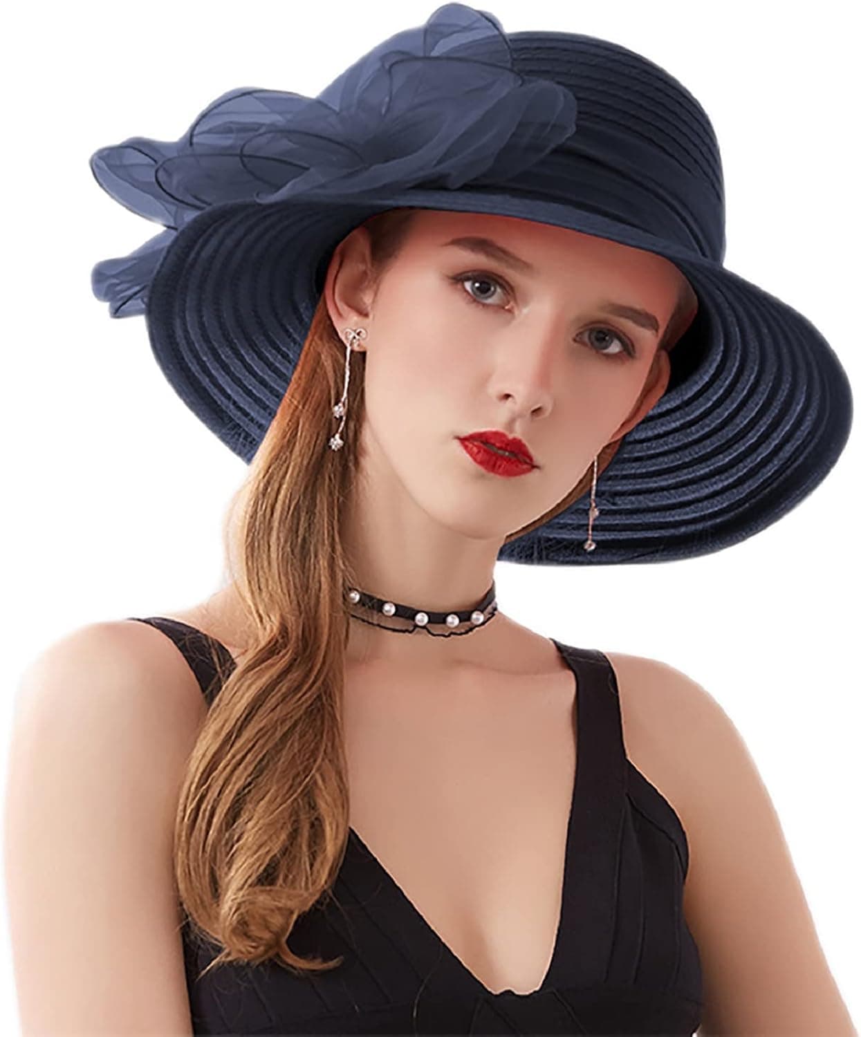 Kentucky Derby Hats for Women Organza Church Hats Fascinator Bridal Tea Party Wedding Hat Wide Brim Bucket Sun Hat