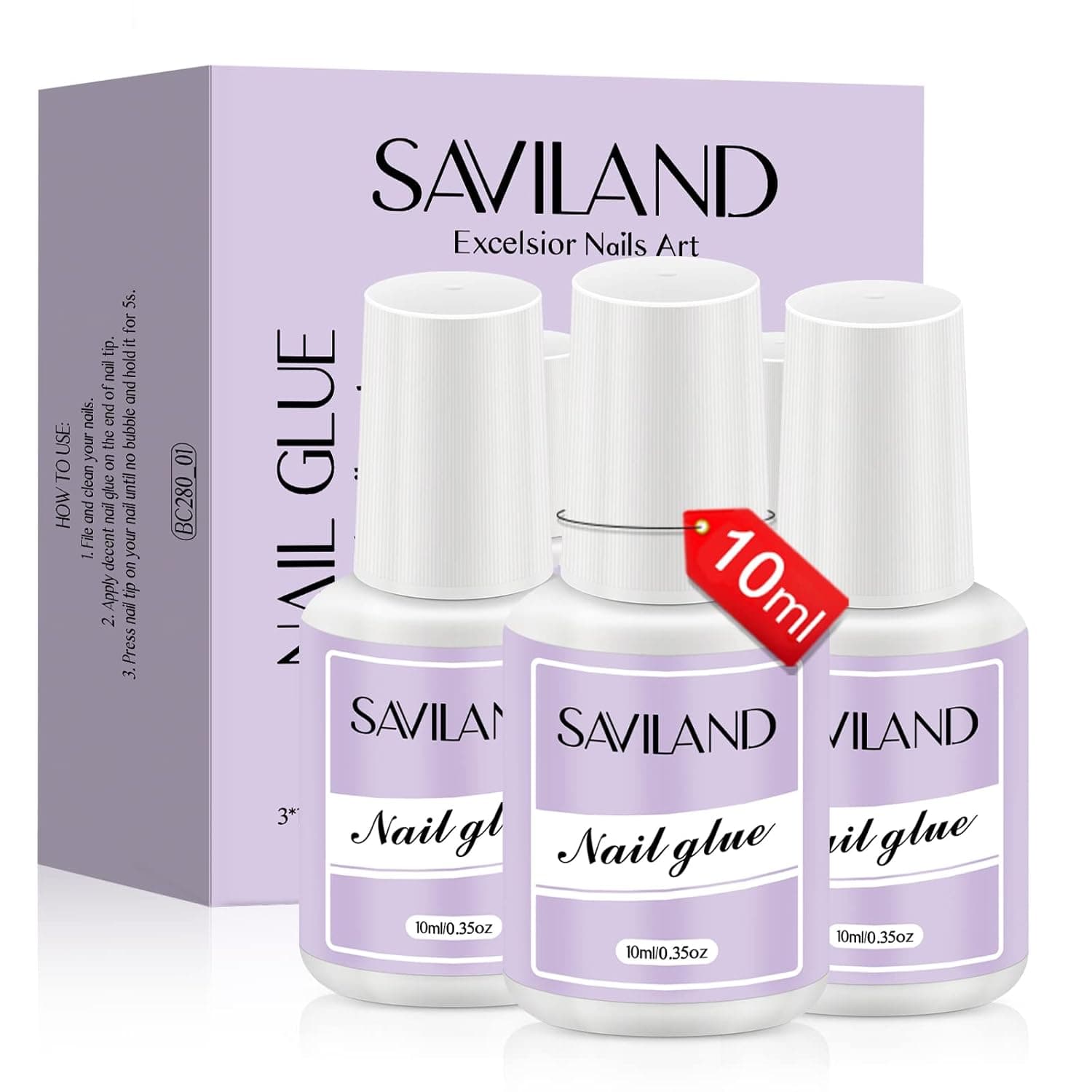 Saviland 10ml*3 Super Strong Nail Glue Set - 30ml Quick Nail Glue for Acrylic Nails Fake Nail Tips Press on Nails, Long Lasting Nail Adhesive Glue for nail art, Suitable for Beginners & Nail Salon Use