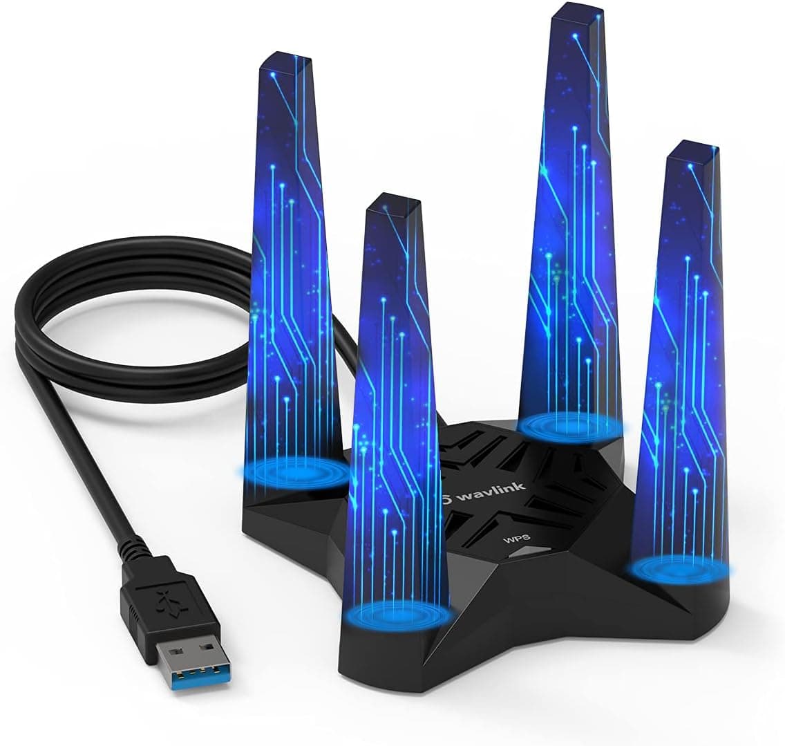 WAVLINK USB3.0 WiFi Adapter, AC1900Mbps Wireless Network Adapter for Desktop PC, Dual Band 5G/1300Mbps+2.4G/600Mbps with 4X 3dBi High Gain Antennas, MU-MIMO, Magnetic Design for Windows Mac OS