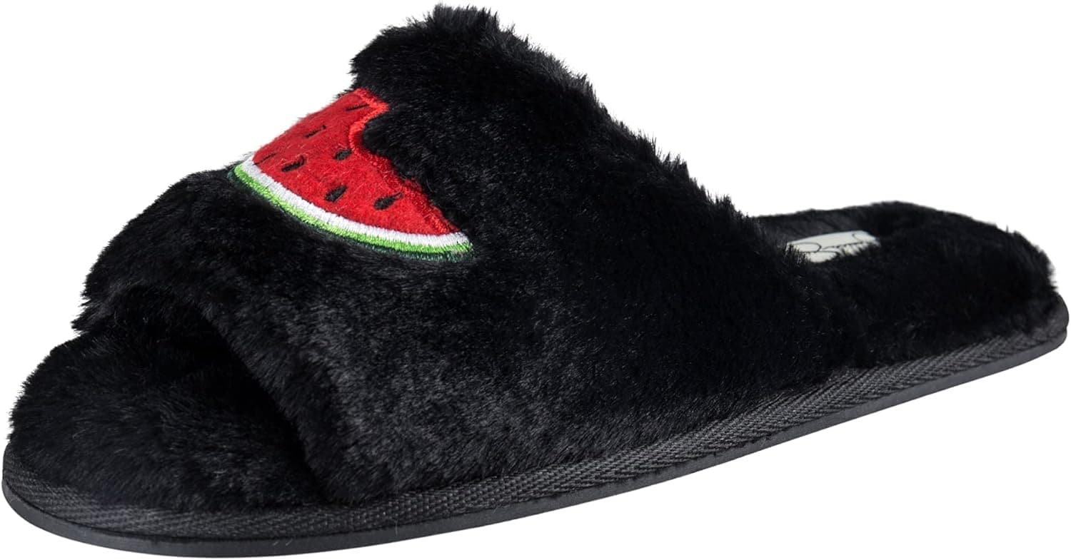Jessica Simpson Women's Plush Faux Fur Fuzzy Slide on Open Toe Slipper with Memory Foam