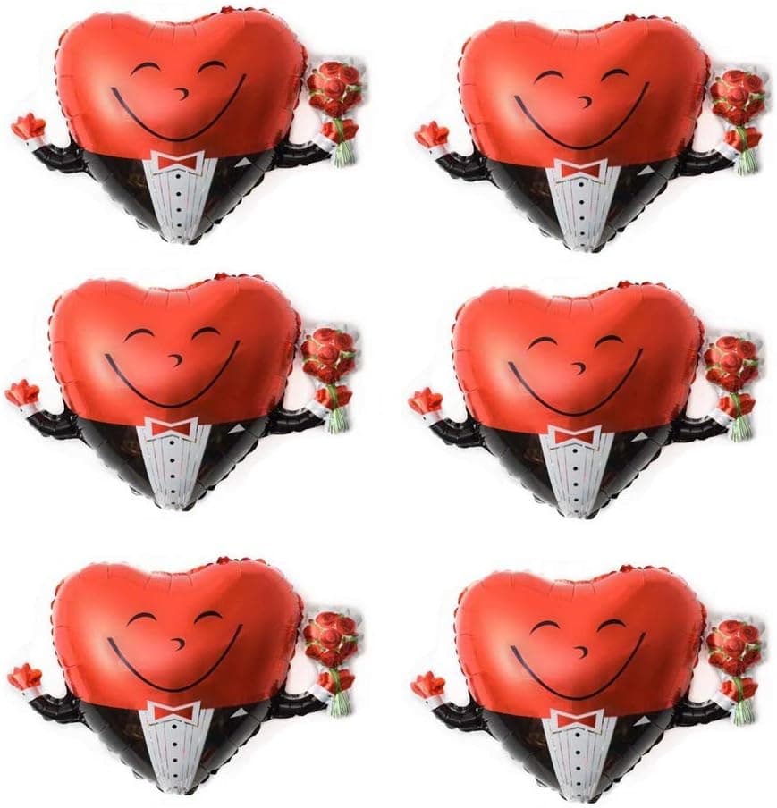 6pcs Heart Shape Foil Balloons Helium Party Balloons for Wedding Birthday Party Valentine's Day Engagement Festival Decorative Balloons