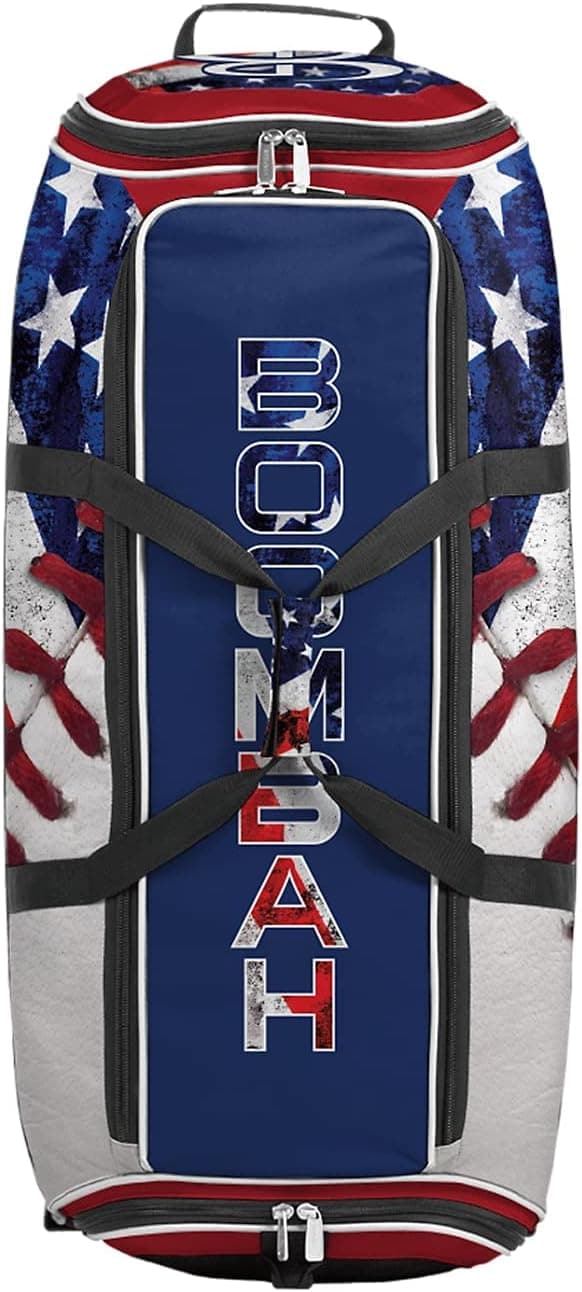 Boombah Brute Rolling Bat Bag 2.0-35" x 15" x 12-1/2" - USA Baseball Royal Blue/Red/White - Holds 4 Bats and Room for Gear - Wheeled Bag