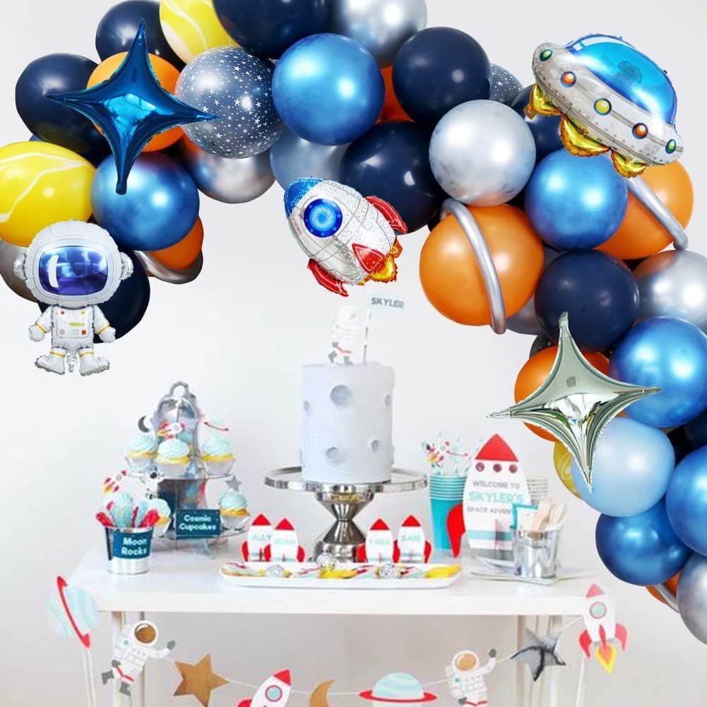 Outer Space Balloon Garland 100Pcs Space Party Supplies Decoration with Rocket Astronaut Balloon for Birthday Party Baby Shower Sloar System Party