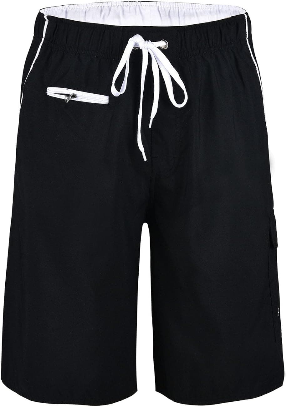 unitop Men's Swimming Trunks Quick Dry Summer Striped Beach Board Shorts with Lining