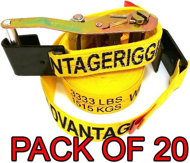 Heavy Duty Ratchet Strap Tiedown 27' X 2" with Flat Hooks 10k Break Strength 20 Pack