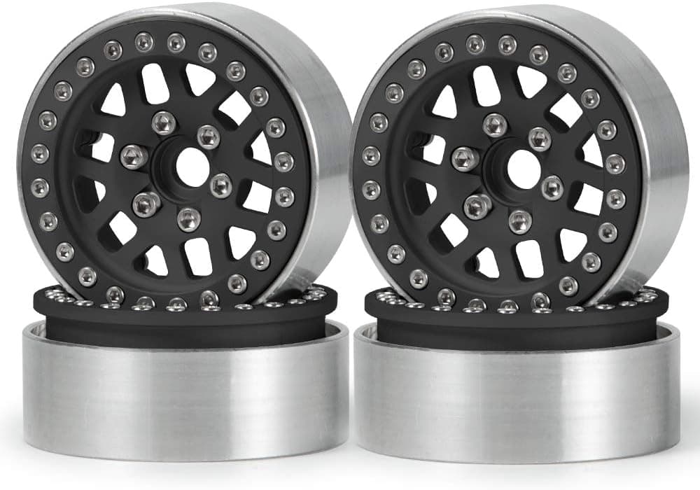 1.9" Alloy Beadlock Crawler Wheels Rims Set for RC 1/10 Crawler Truck Buggy car Axial SCX10 CC01 D90 TRX-4RC4WD Pack of 4 (Black)