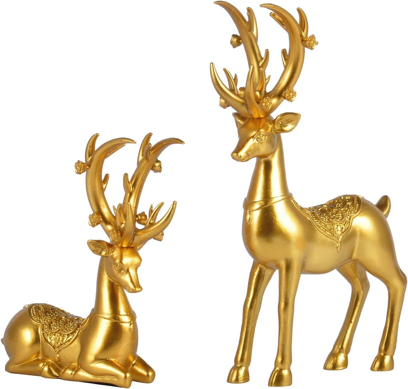 Purbert Gold Decor Set of 2 Resin Lucky Deer Sculptures for Modern Home Decor, Reindeer Decorations Indoor for Living Room,Bedroom Office and Shelf, Gift for Her Mom Wife Sister(Gold)