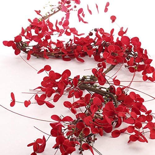 Factory Direct Craft Bendable Bright Red Felt Eucalyptus Wired Garland with Fresh Green Berry Accents Throughout