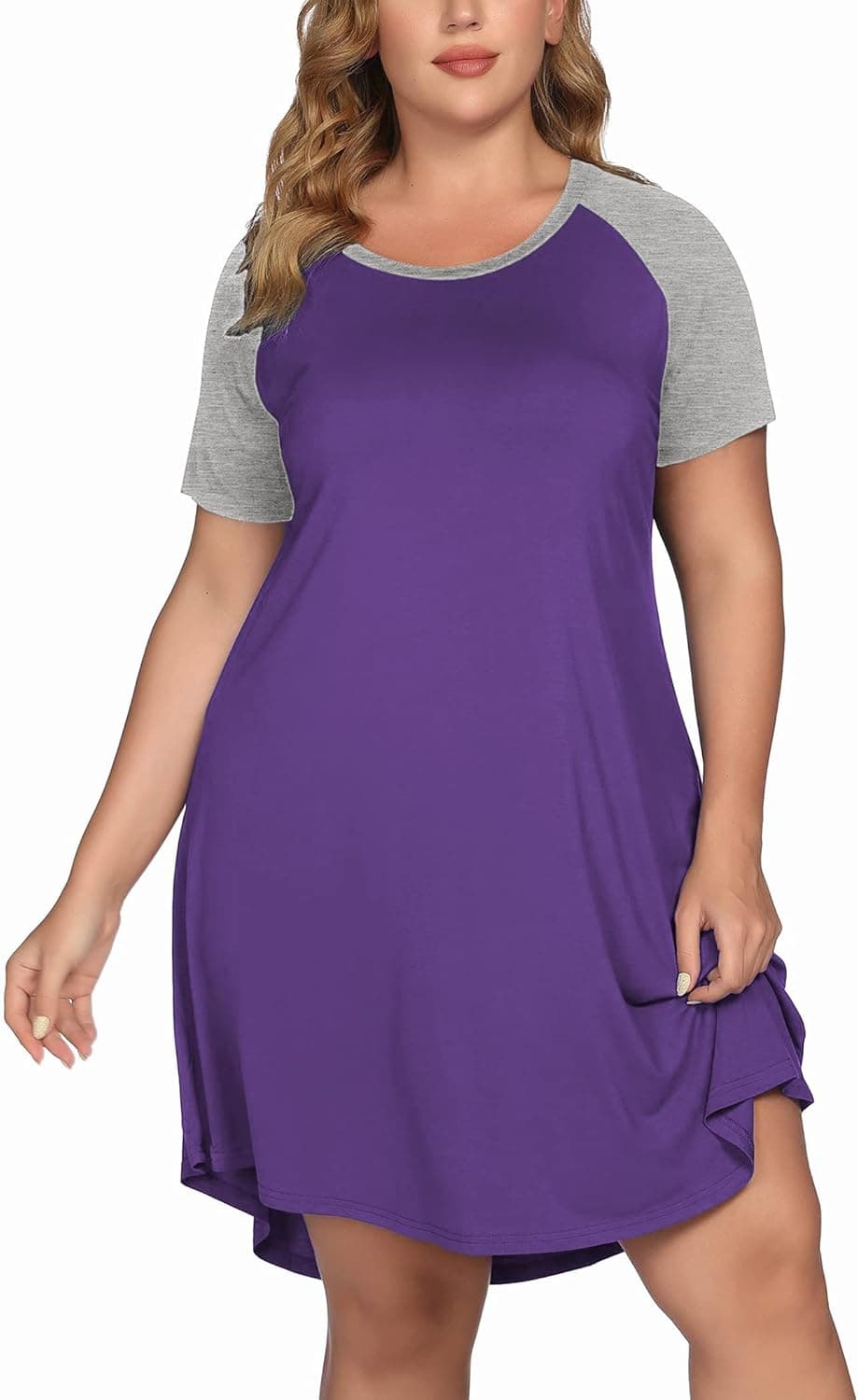 N'VOLAND Women's Plus Size Nightgown Short Sleeve Sleepwear Soft Nightdress Irregular Nightwear(16W-28W)