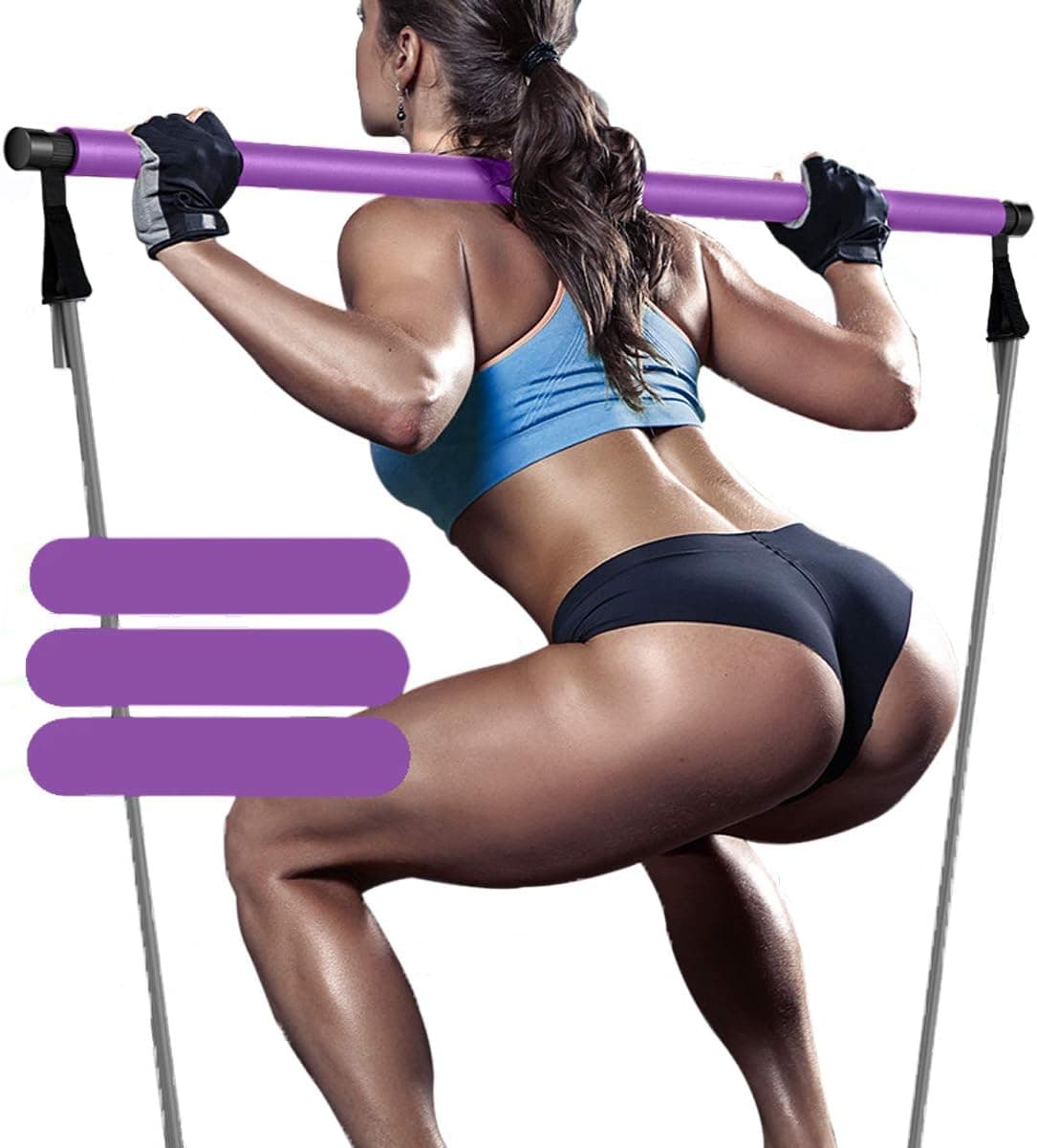 Harkkey Pilates Bar Kit, Portable Yoga Exercise Resistance Band Exercise, Muscle Toning Bar Home Fitness Resistance Training Gym Stretch with Foot Loop for Total Body Workout (Light Purple)