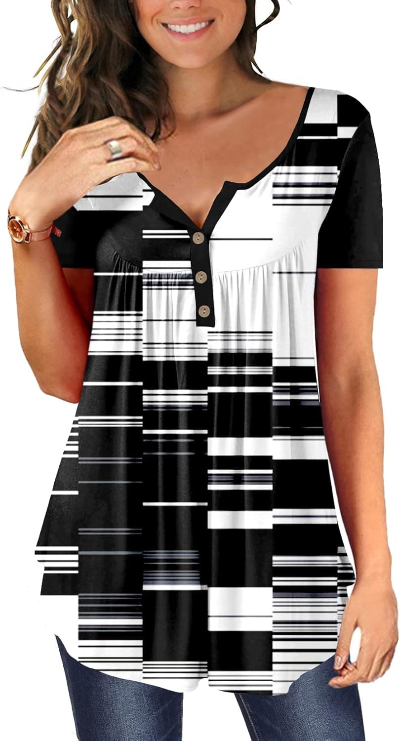 Ulovmi Plus Size Womens Tunic Tops To Wear With Leggings Summer Short Sleeve