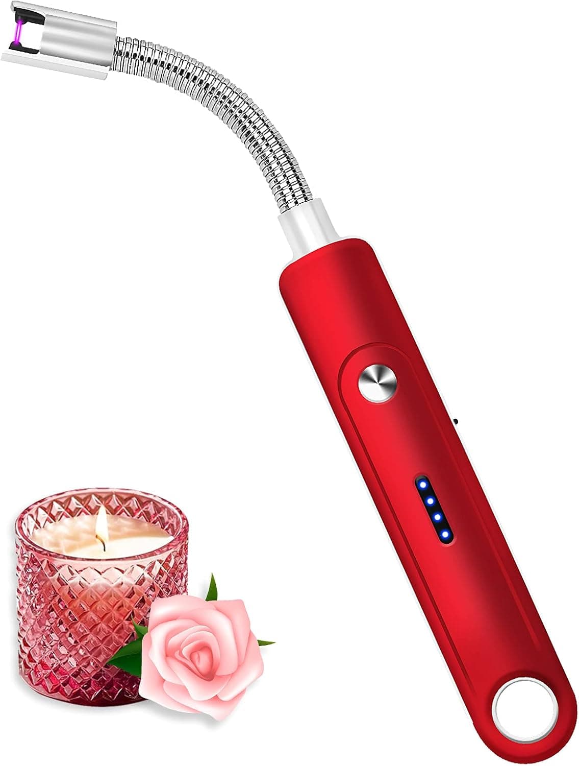 Candle Lighter USB Lighter with Upgraded LED Battery Display ,Rechargeable Lighter Long for Gill Cooking BBQs Fireworks (Red)